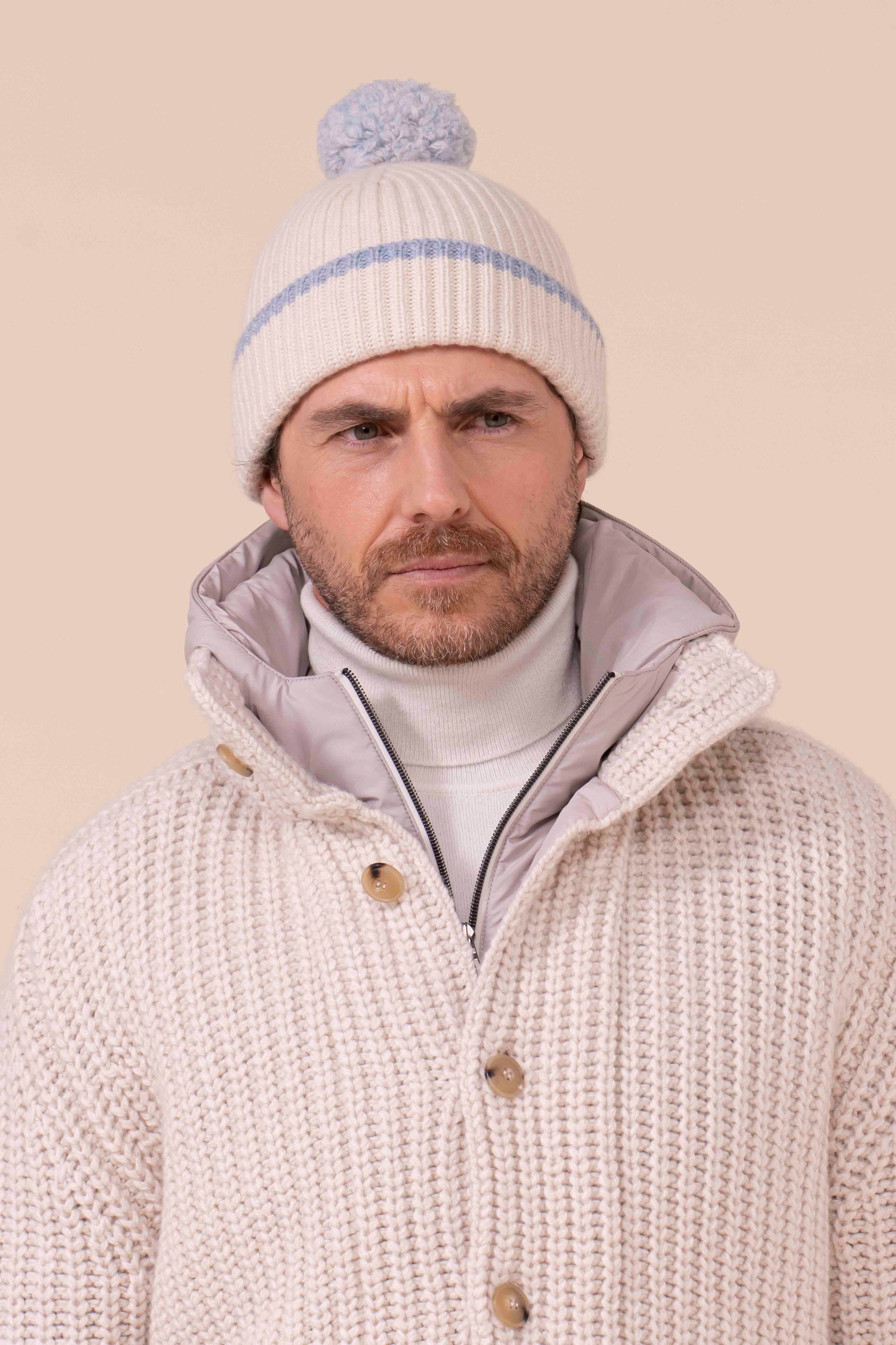 Alfredo Cashmere Beanie with Pom Pom - CREAM