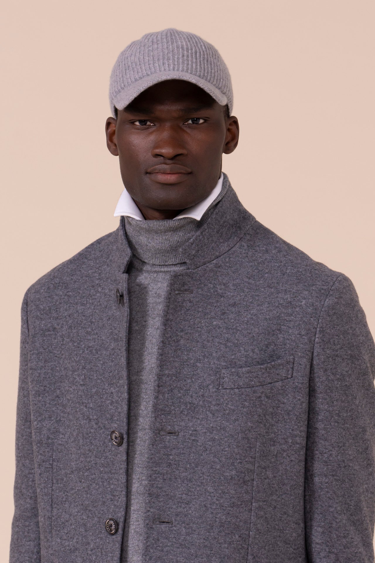 Brit cappello da baseball in cashmere a coste - GRAY