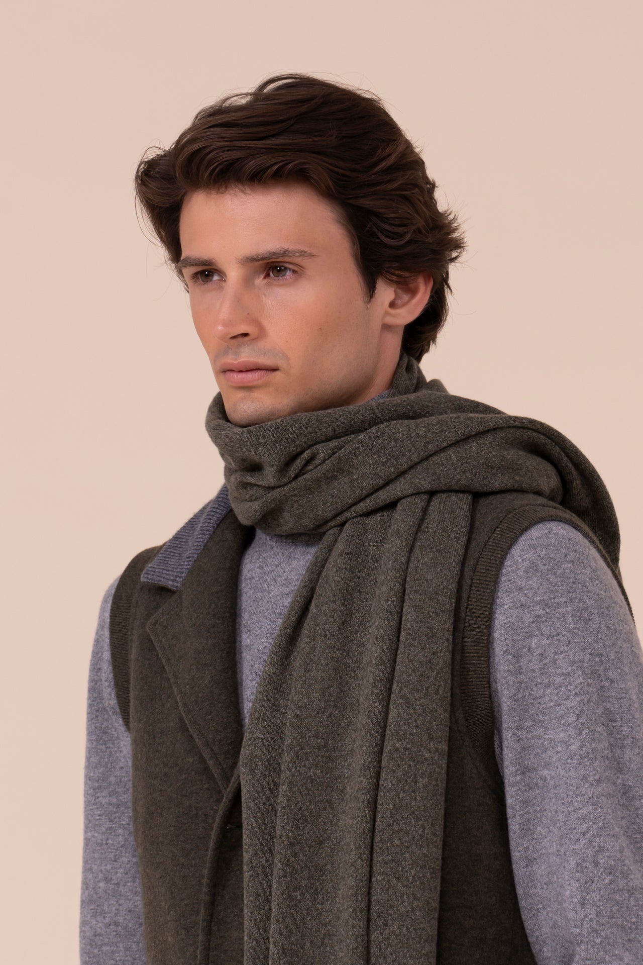 Open Cashmere Scarf - OLIVEGREENMELANGE