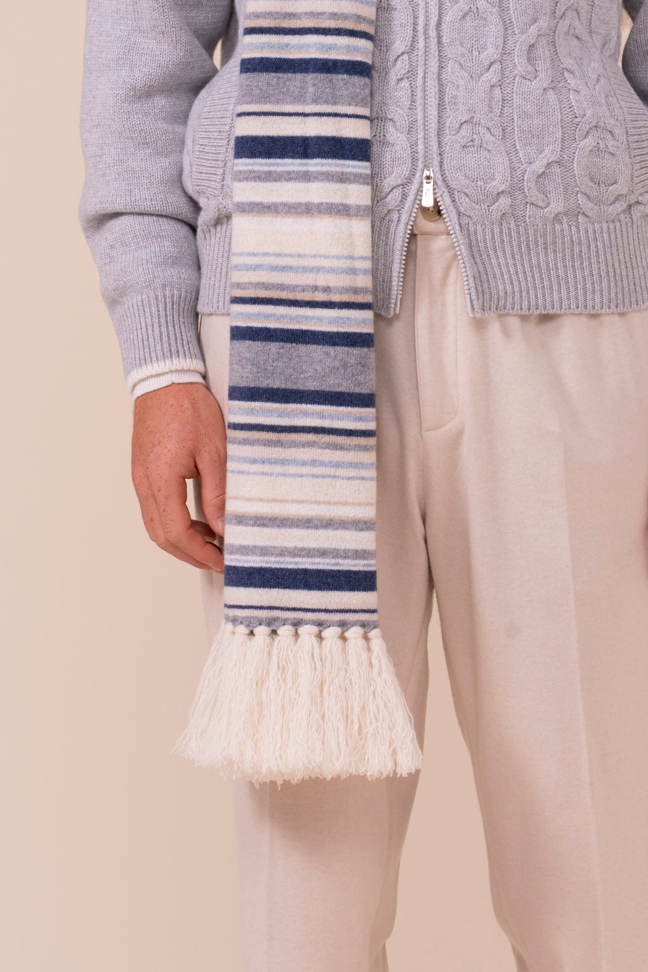 Multicolors Cashmere Fringe Scarf - CREAM