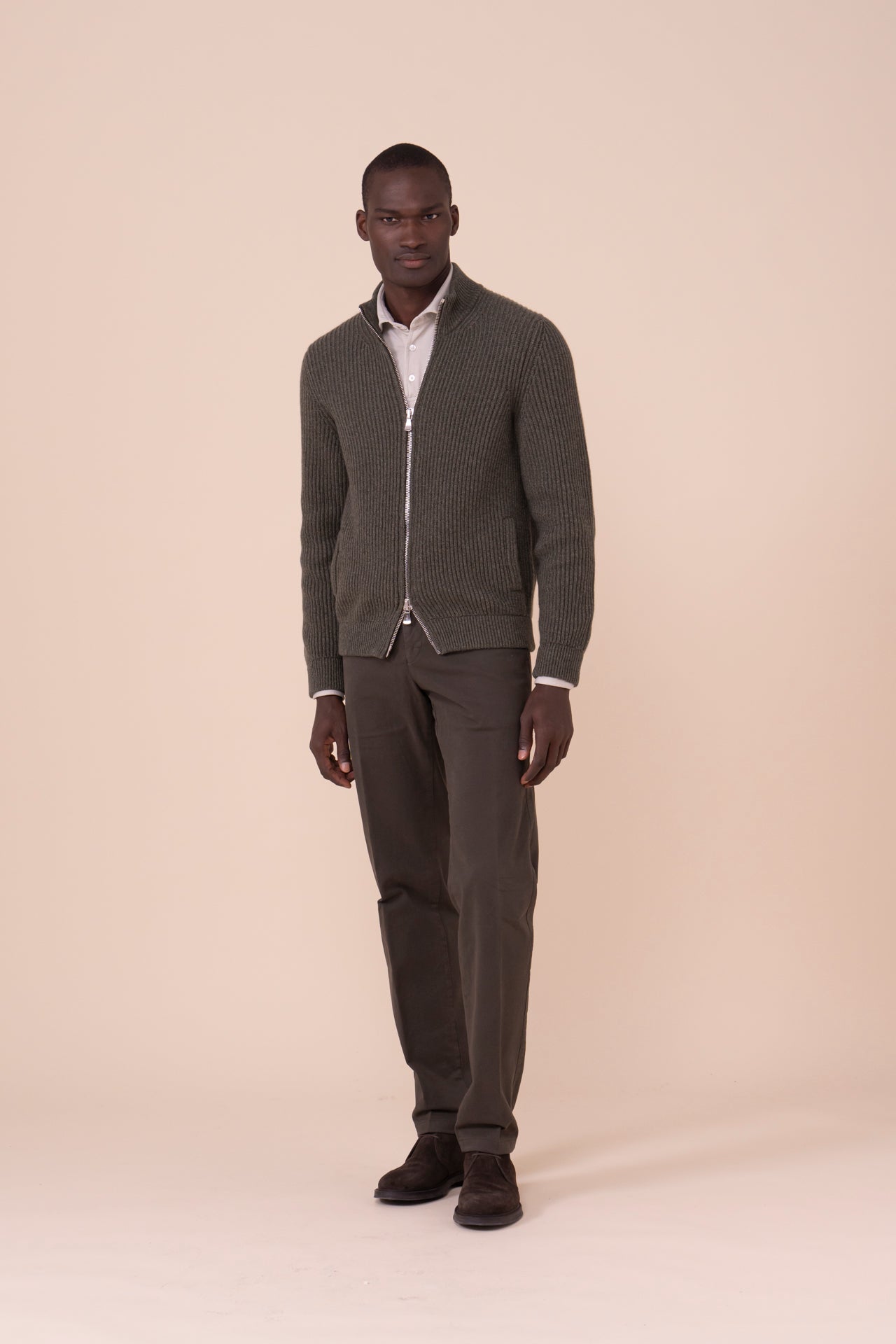 Sand maglia in cashmere con zip - Bicolore - OLIVEGREENMELANGE
