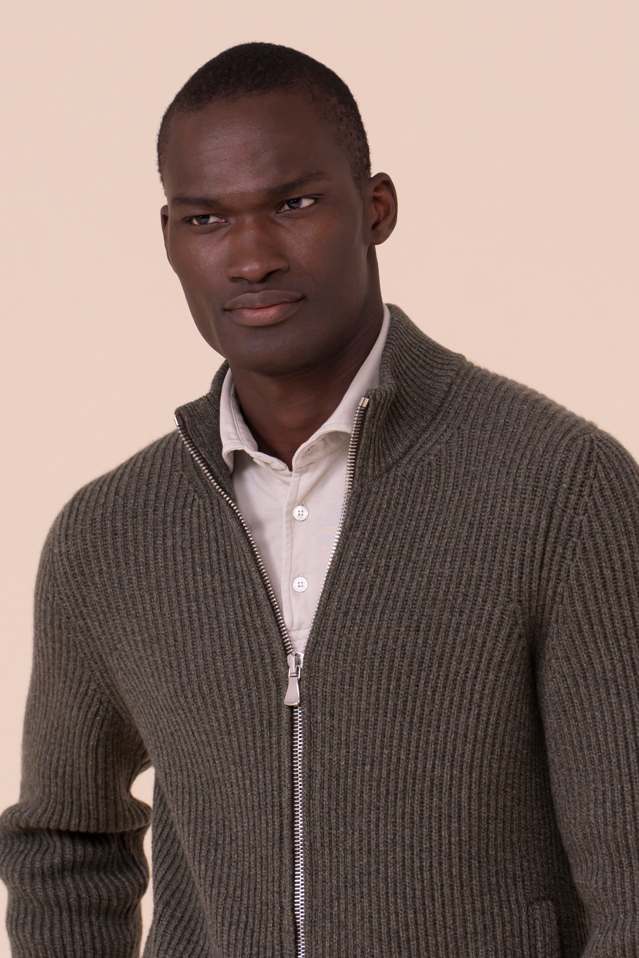 Sand maglia in cashmere con zip - Bicolore - OLIVEGREENMELANGE