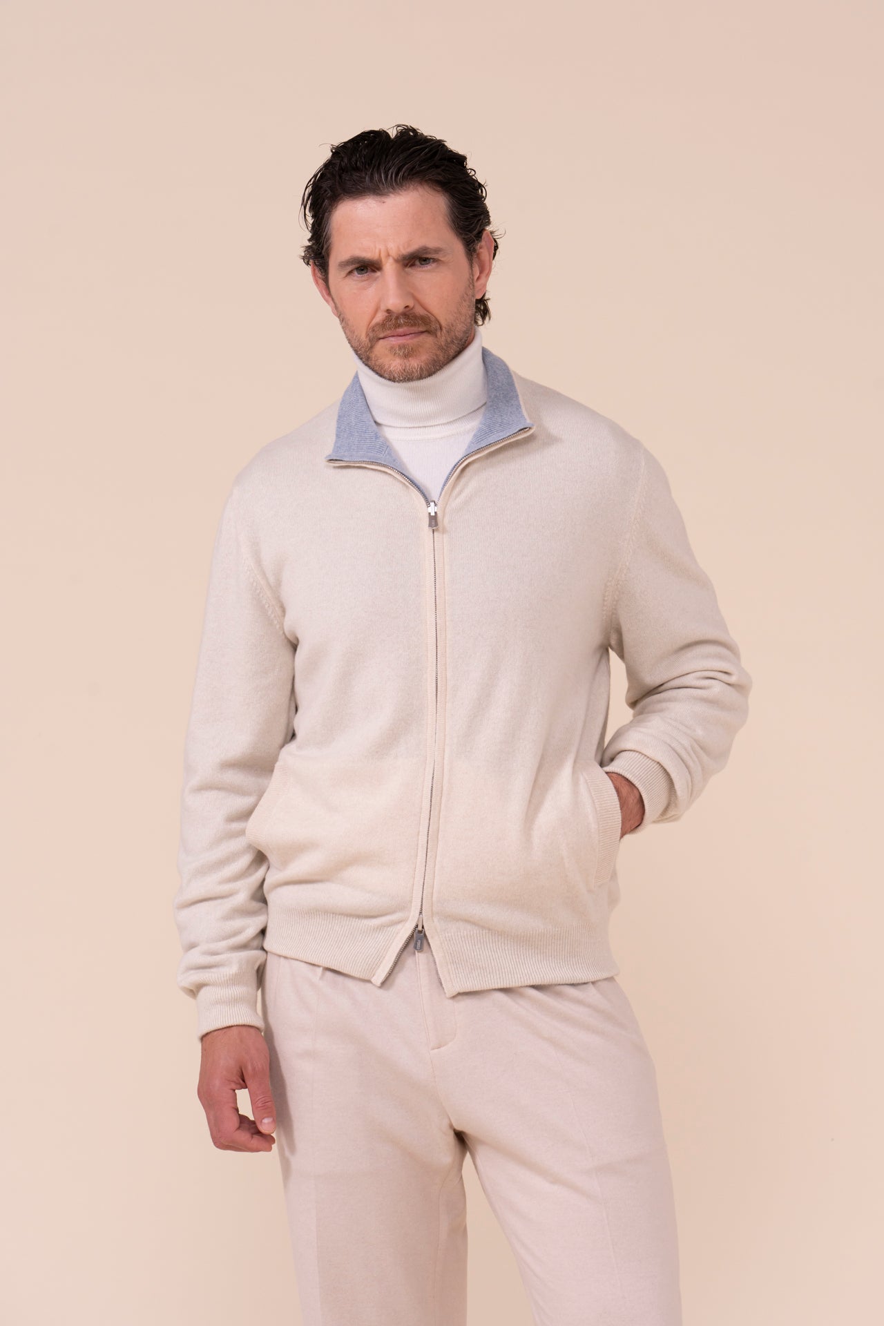 Meet Open Cashmere Full-zip Reversible Sweater - Bicolor - WAVEMELANGE