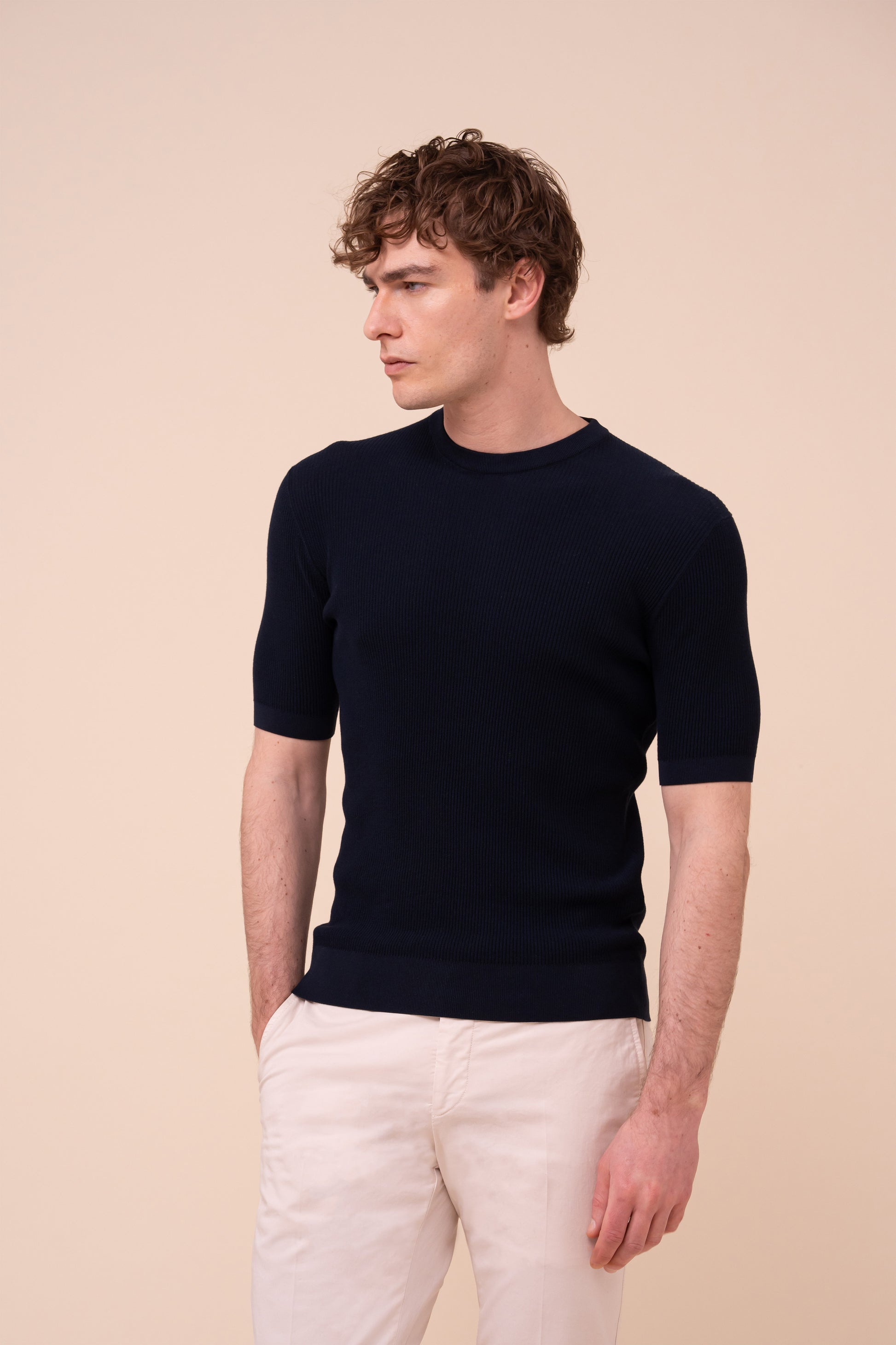 Argentina Rafael maglia girocollo in cotone organico Giza - MIDNIGHTBLUE