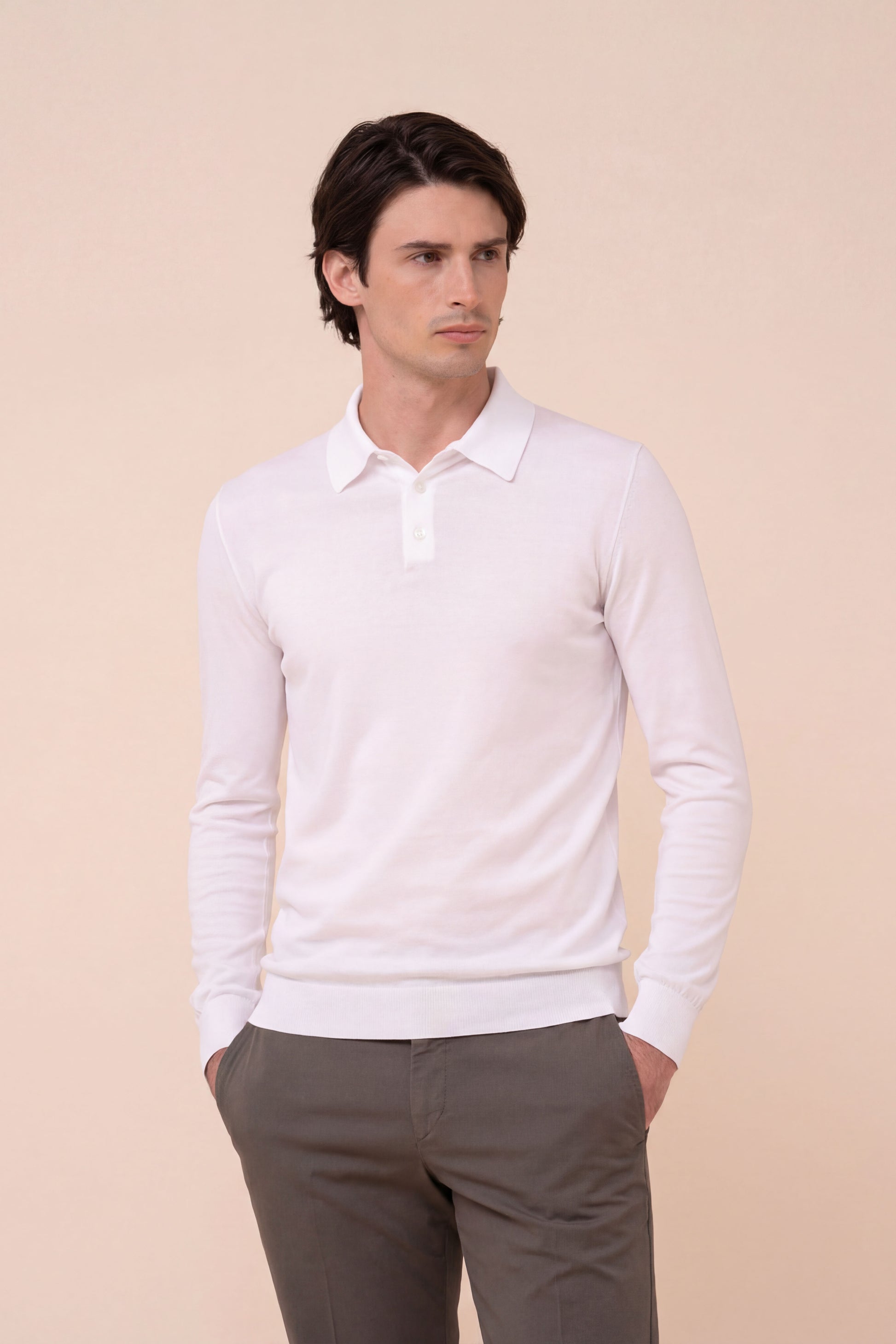Sportman polo a maniche lunghe in maglia di cotone organico Giza - MERLOT