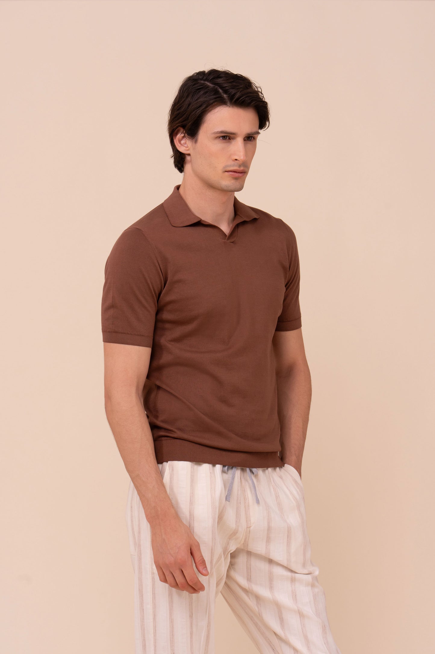 Fuji Giza Organic Cotton V-Neck Knit Polo - OLIVEGREEN