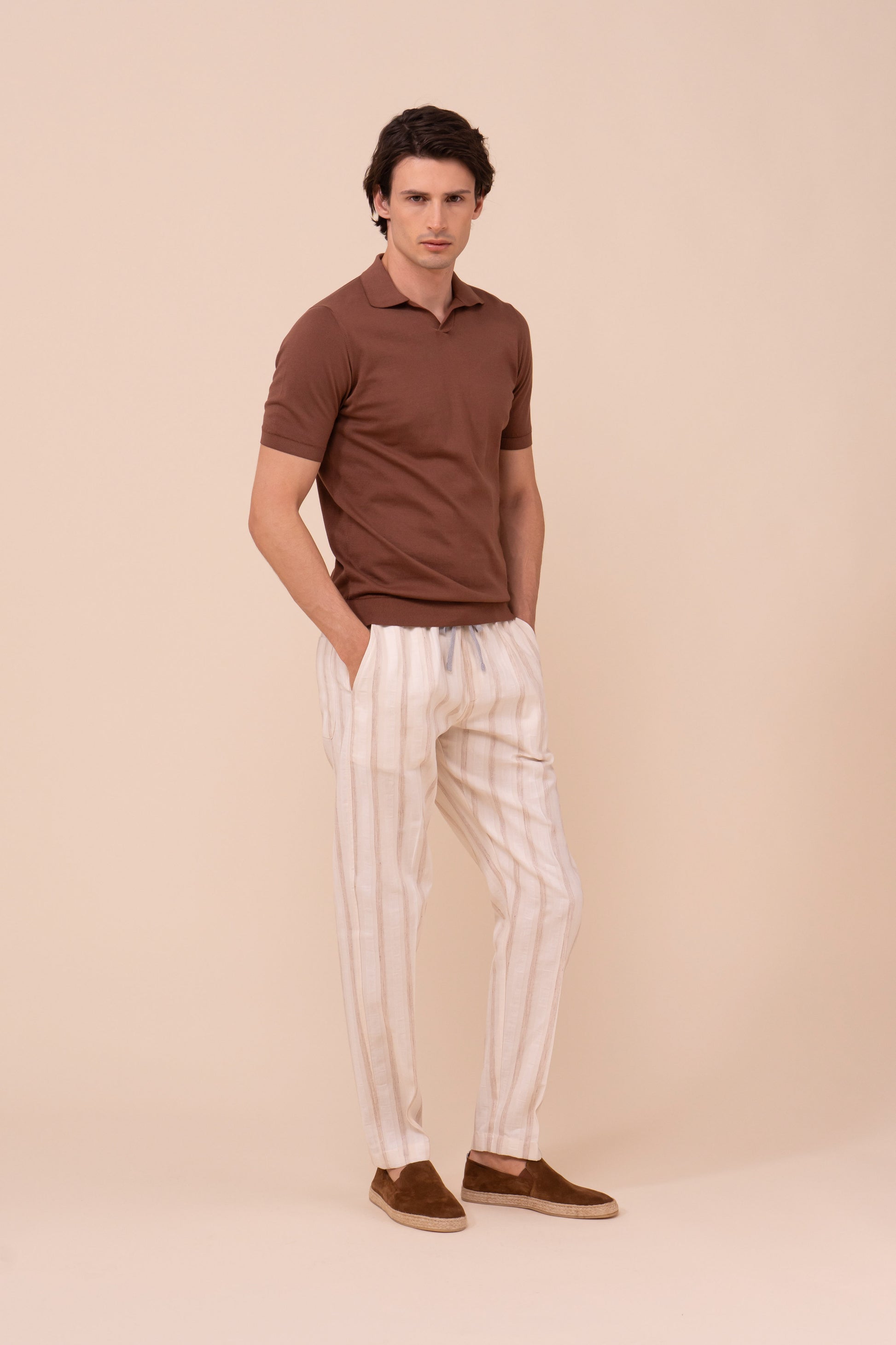Fuji Giza Organic Cotton V-Neck Knit Polo - OLIVEGREEN