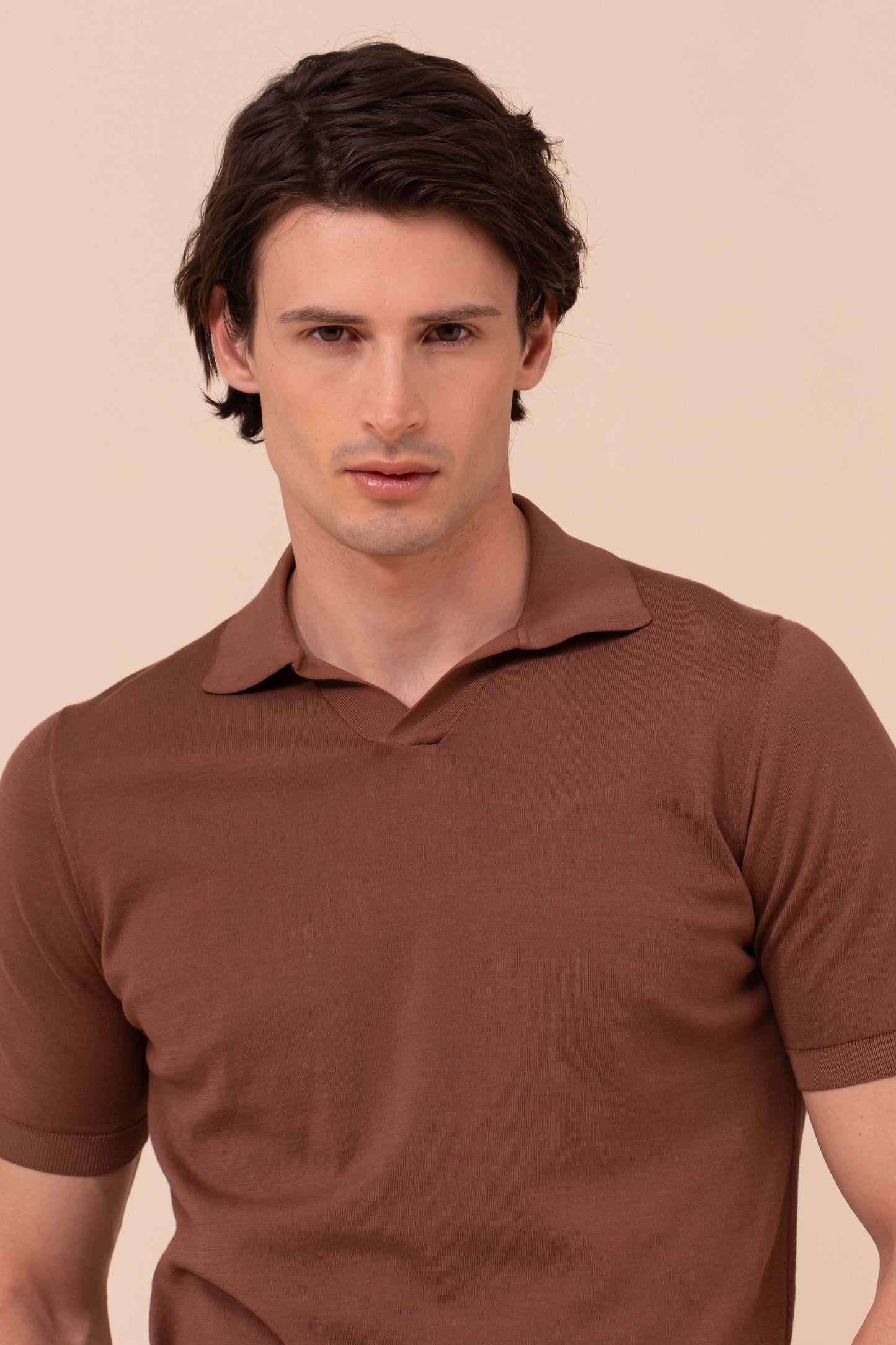 Fuji Giza Organic Cotton V-Neck Knit Polo - OLIVEGREEN