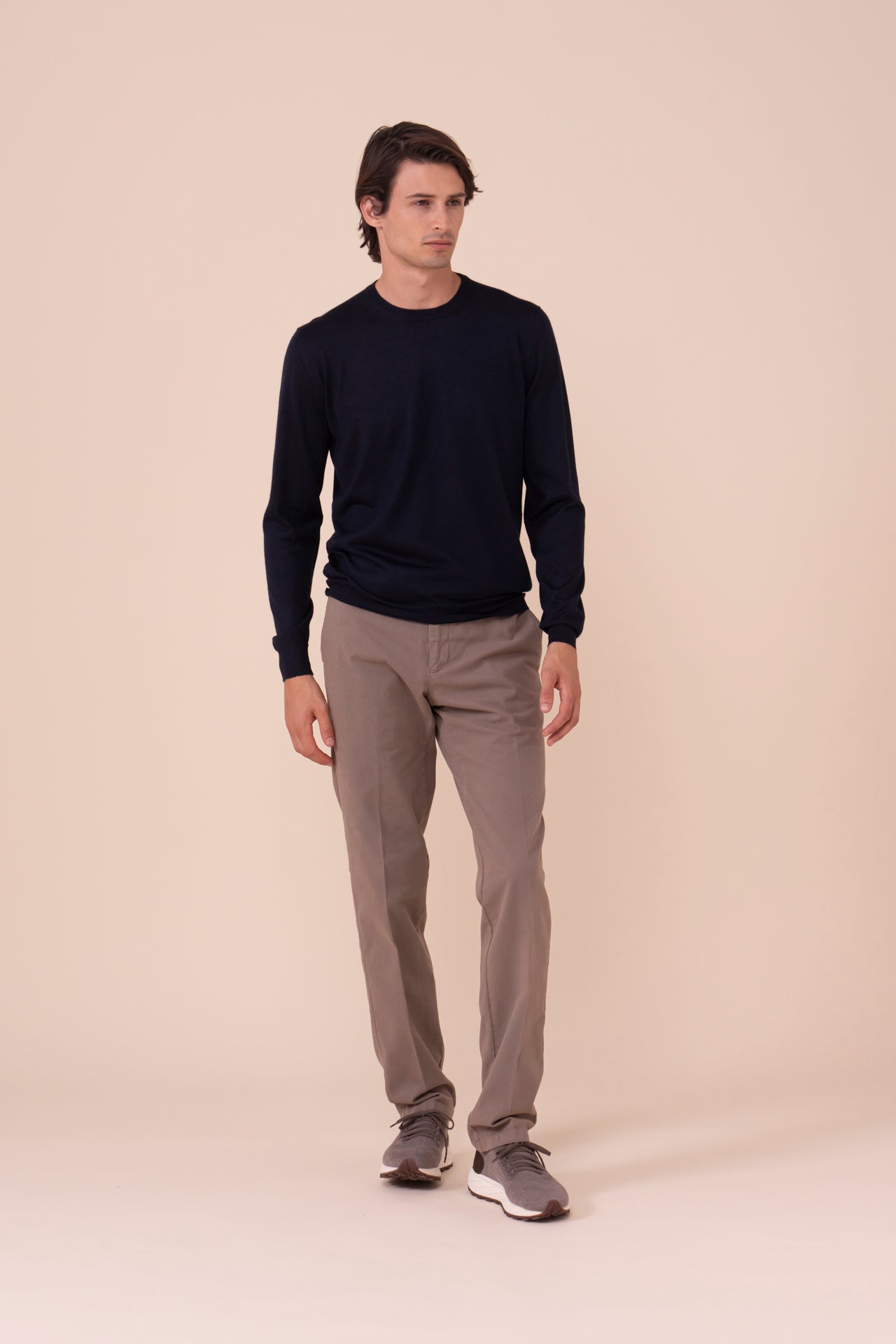 Argentina Cashmere Silk Crewneck in iconic colors - MIDNIGHTBLUE