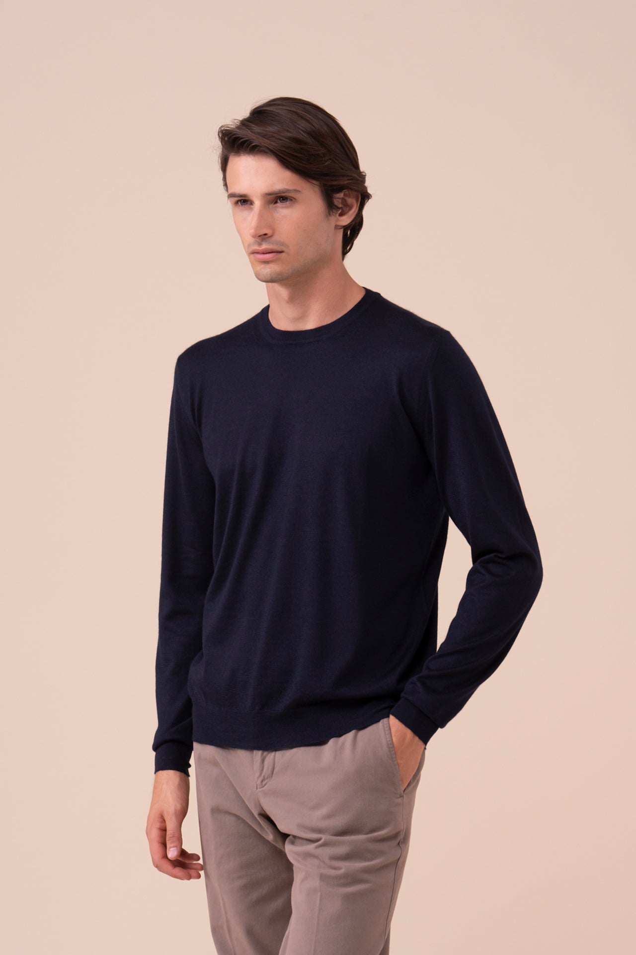 Argentina Cashmere Silk Crewneck in iconic colors - MIDNIGHTBLUE