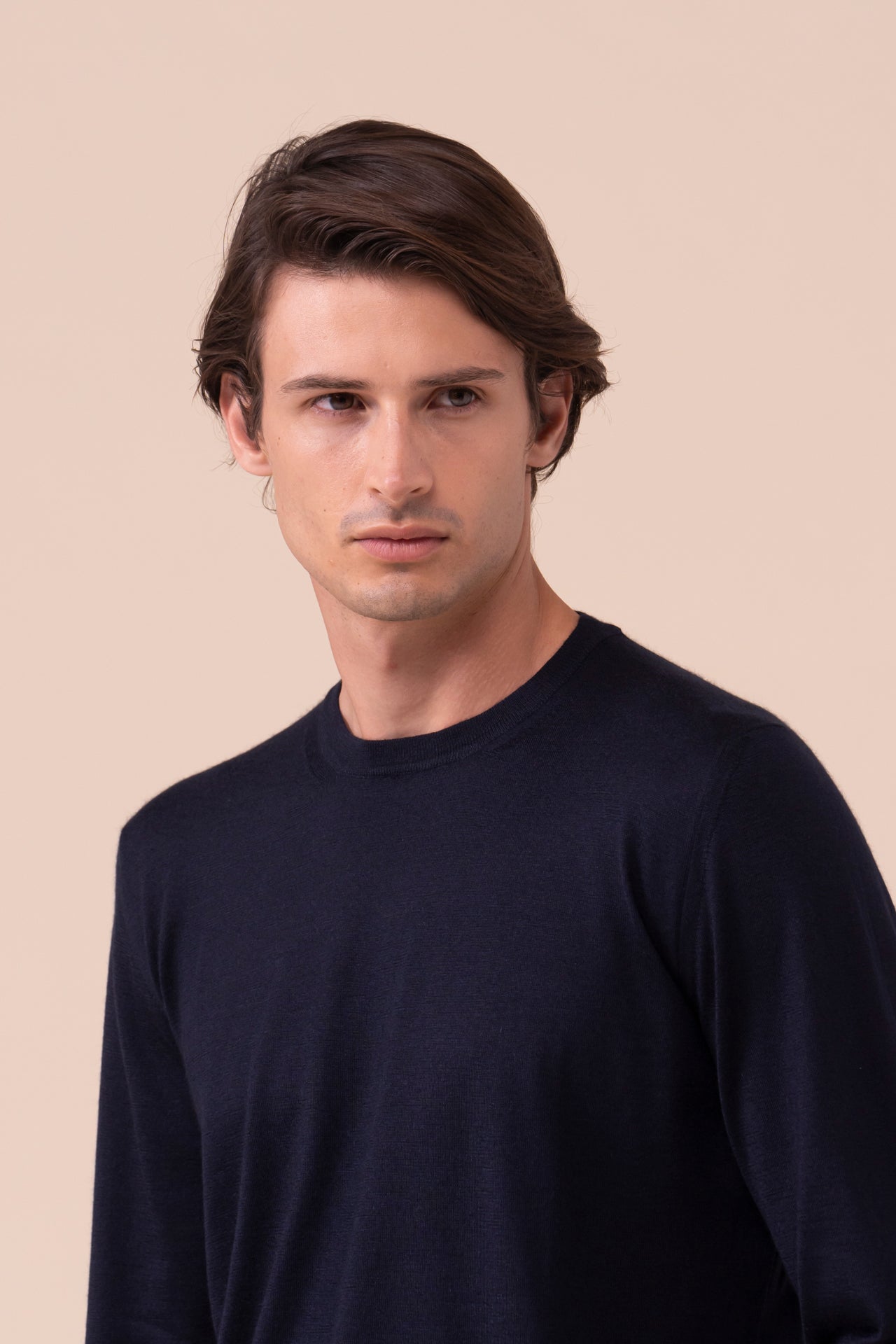 Argentina Cashmere Silk Crewneck in iconic colors - MIDNIGHTBLUE