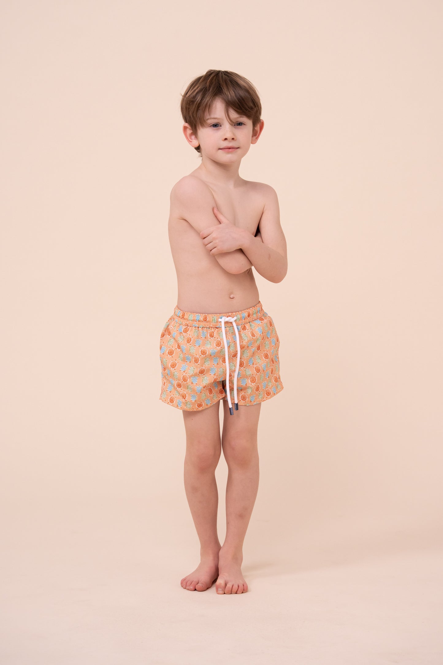 Madeira Kid Swim Trunks - 10-12 years - Turtles Pattern - PEACH