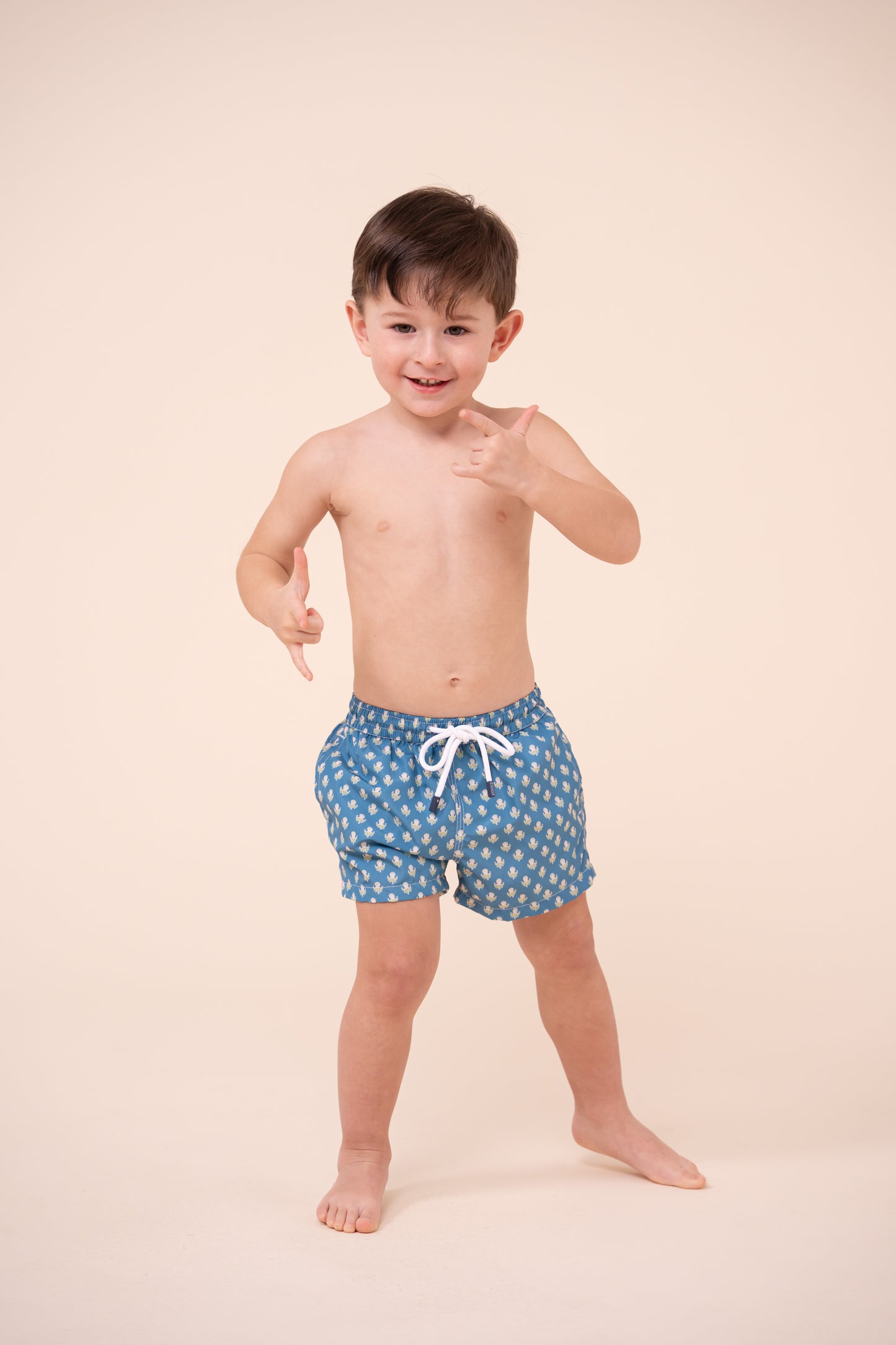 Madeira Kid Swim Trunks - 10-12 years - Octopus Pattern - DARKPACIFICBLUE