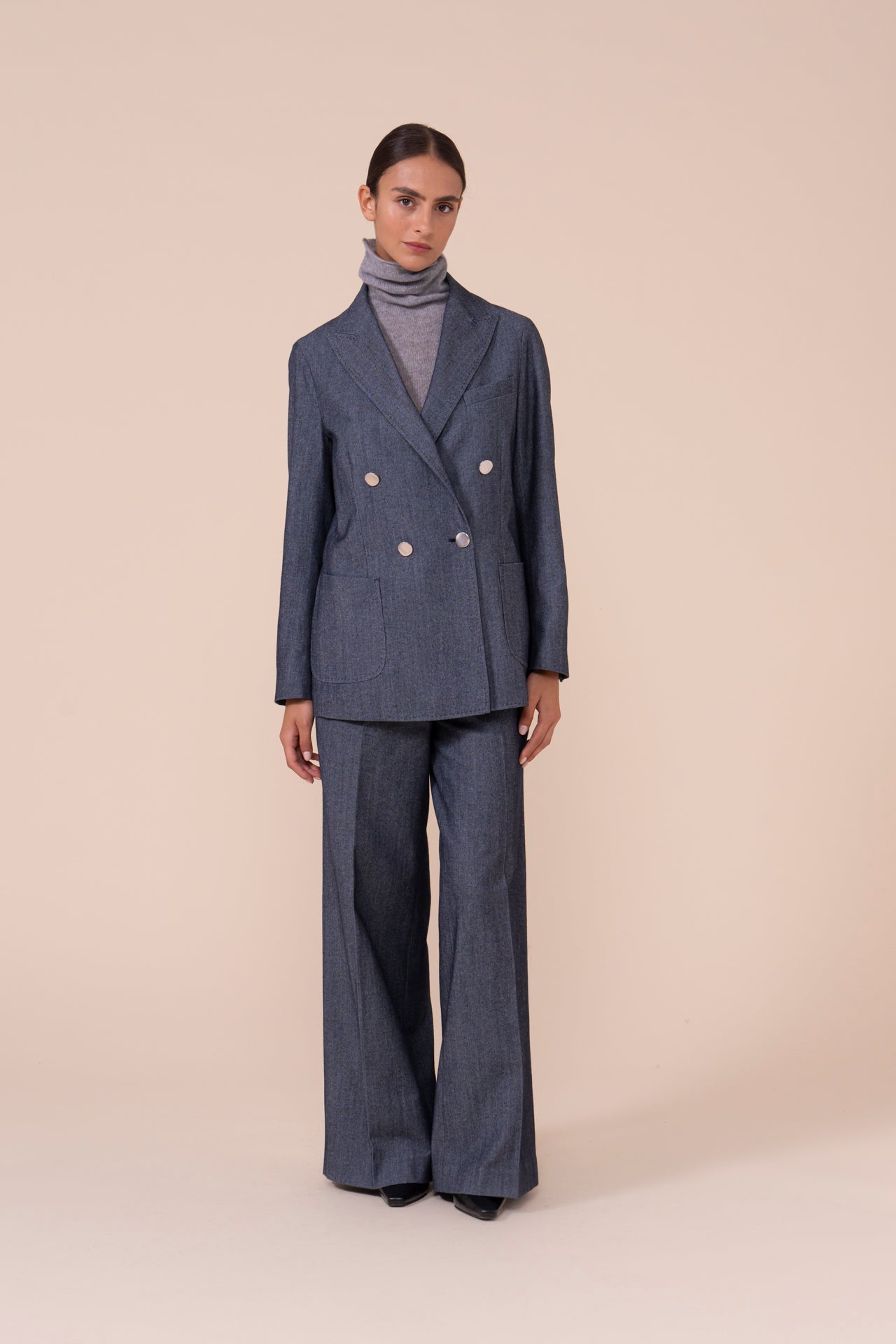 New Dandy Wool and Cotton Gabardine Double-breast Blazer - STORM