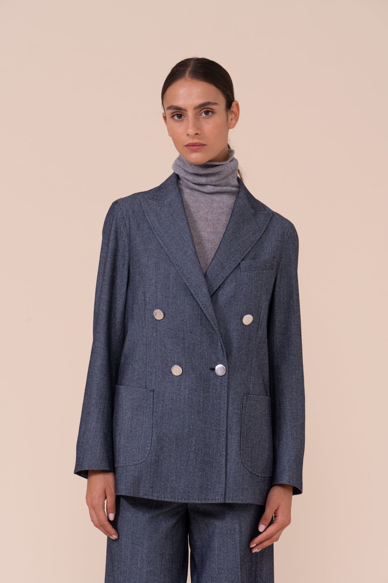 New Dandy Wool and Cotton Gabardine Double-breast Blazer - STORM