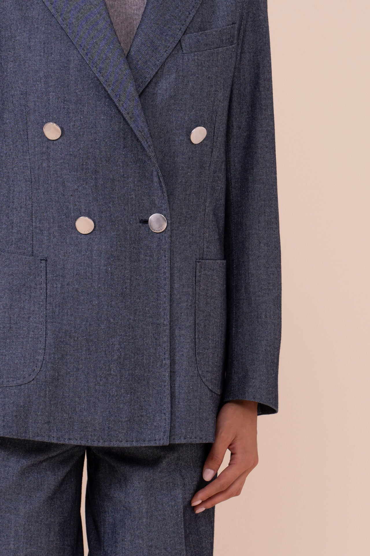 New Dandy Wool and Cotton Gabardine Double-breast Blazer - STORM