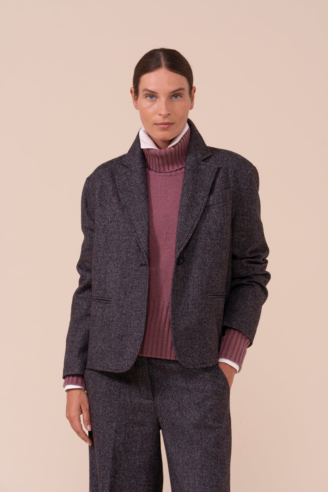 Sfene balzer boxy in lana e alpaca - DARKCHOCOLATE