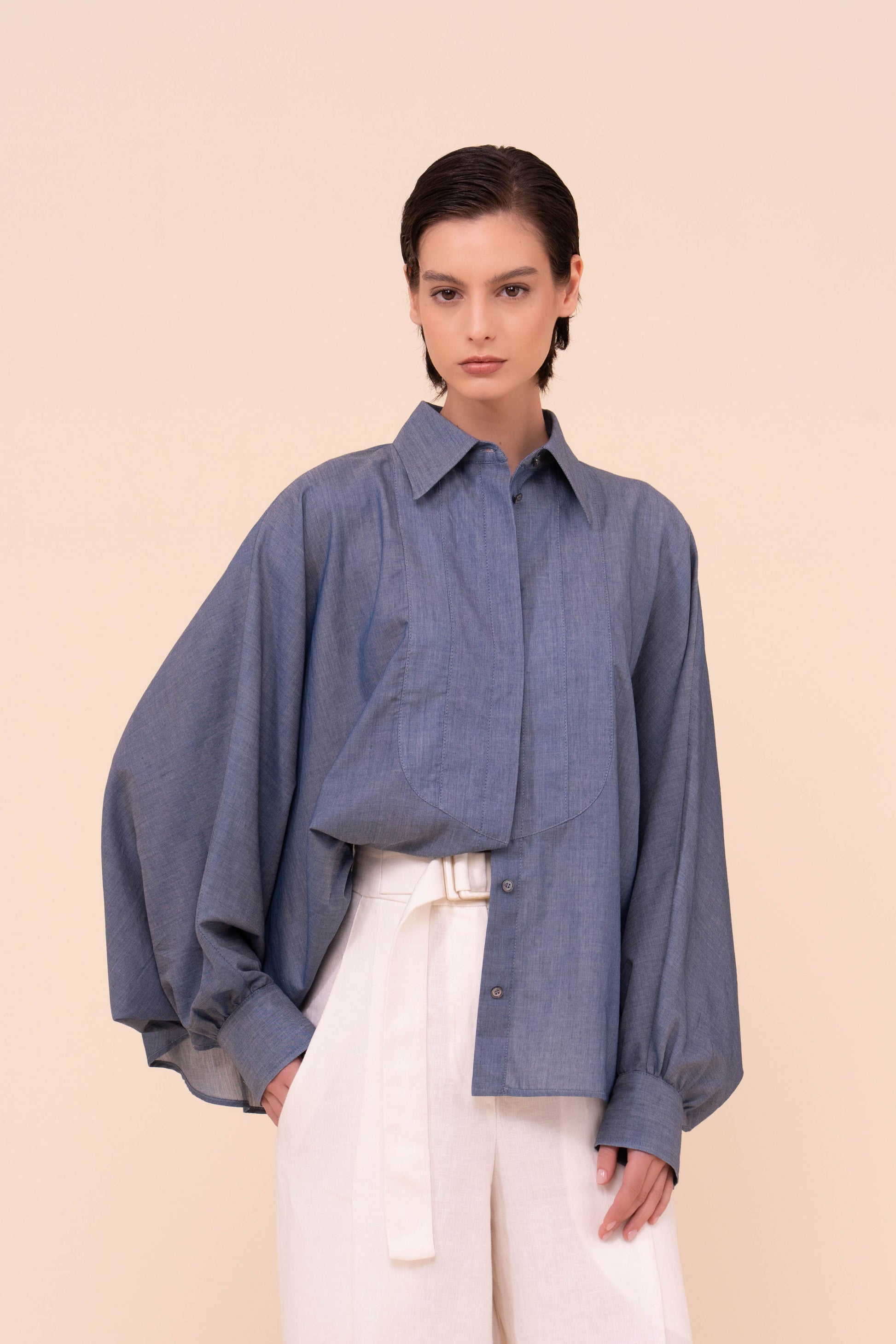 Serra camicia a mantella in denim leggero - DENIM