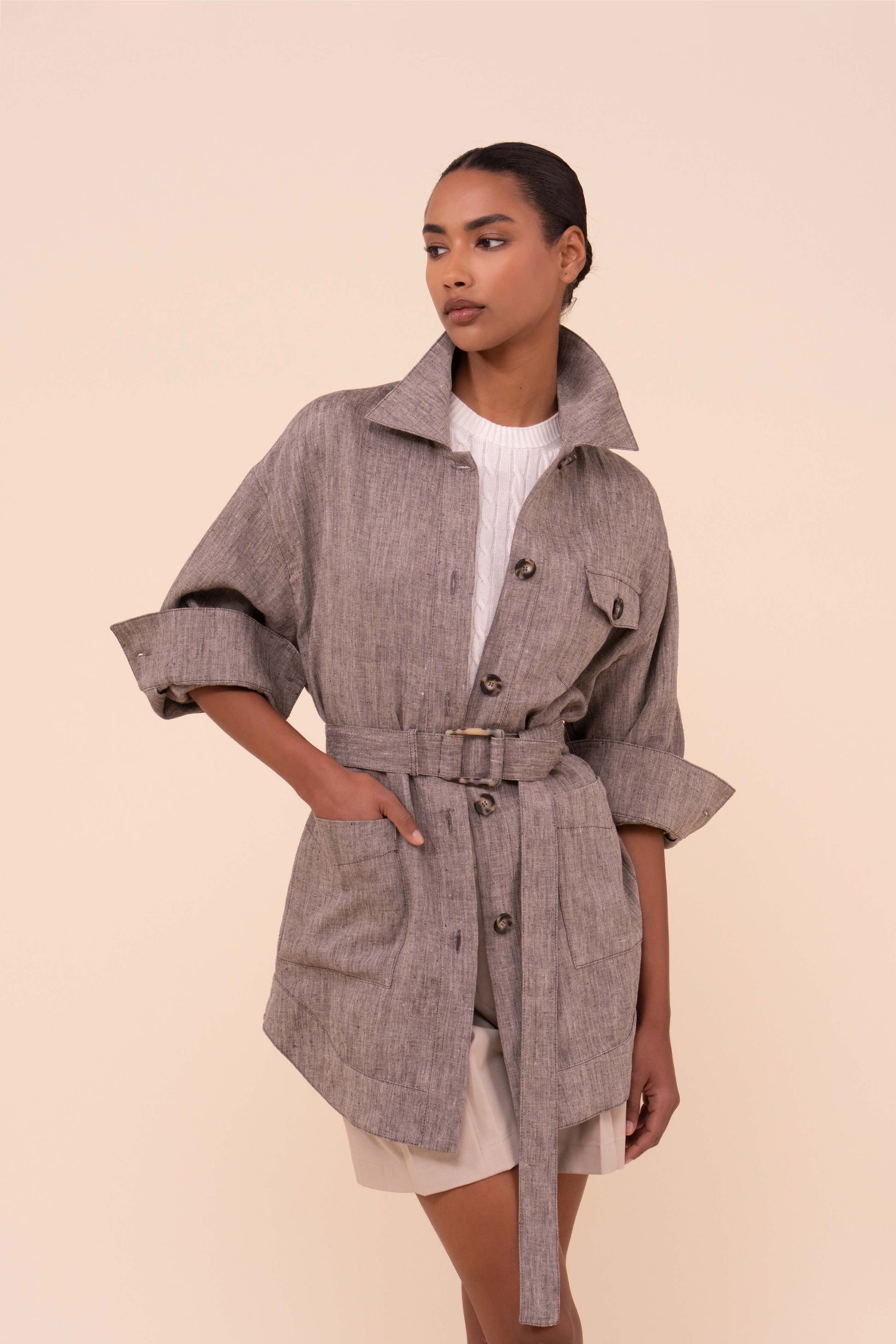 Vega Linen Safari Jacket - DARKGREIGE