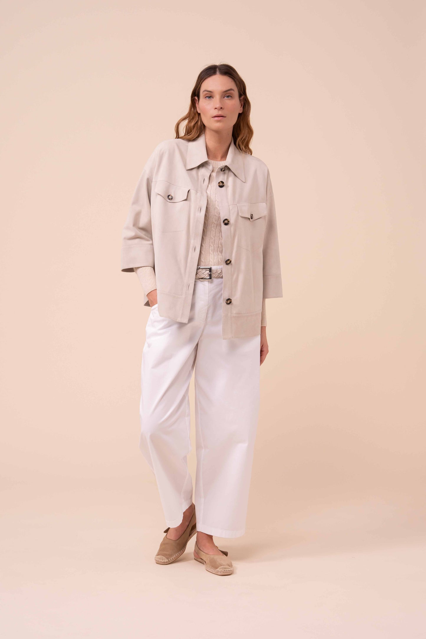 Alo Suede Shirt Jacket - CHALK