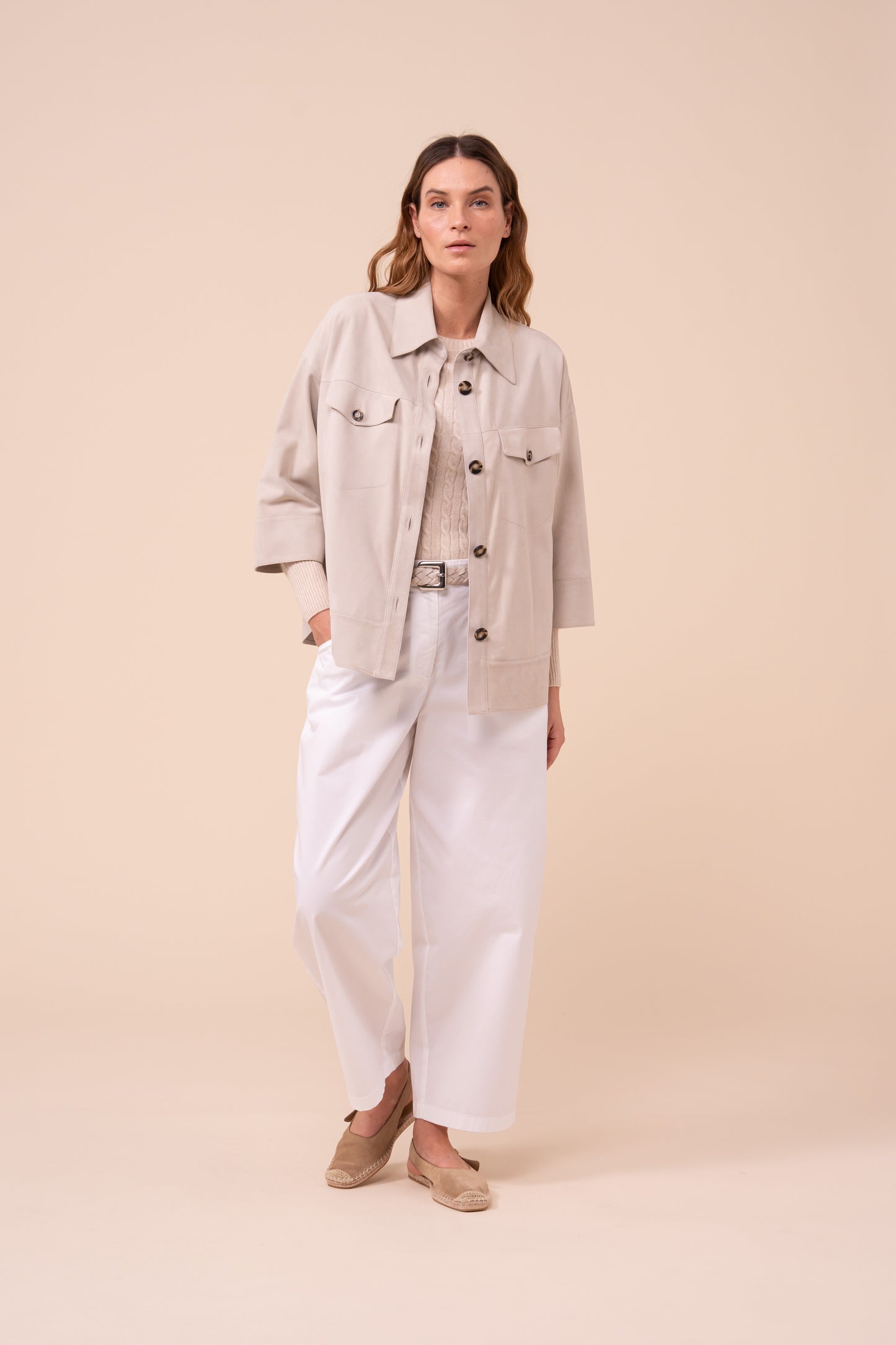 Alo Suede Shirt Jacket - CHALK