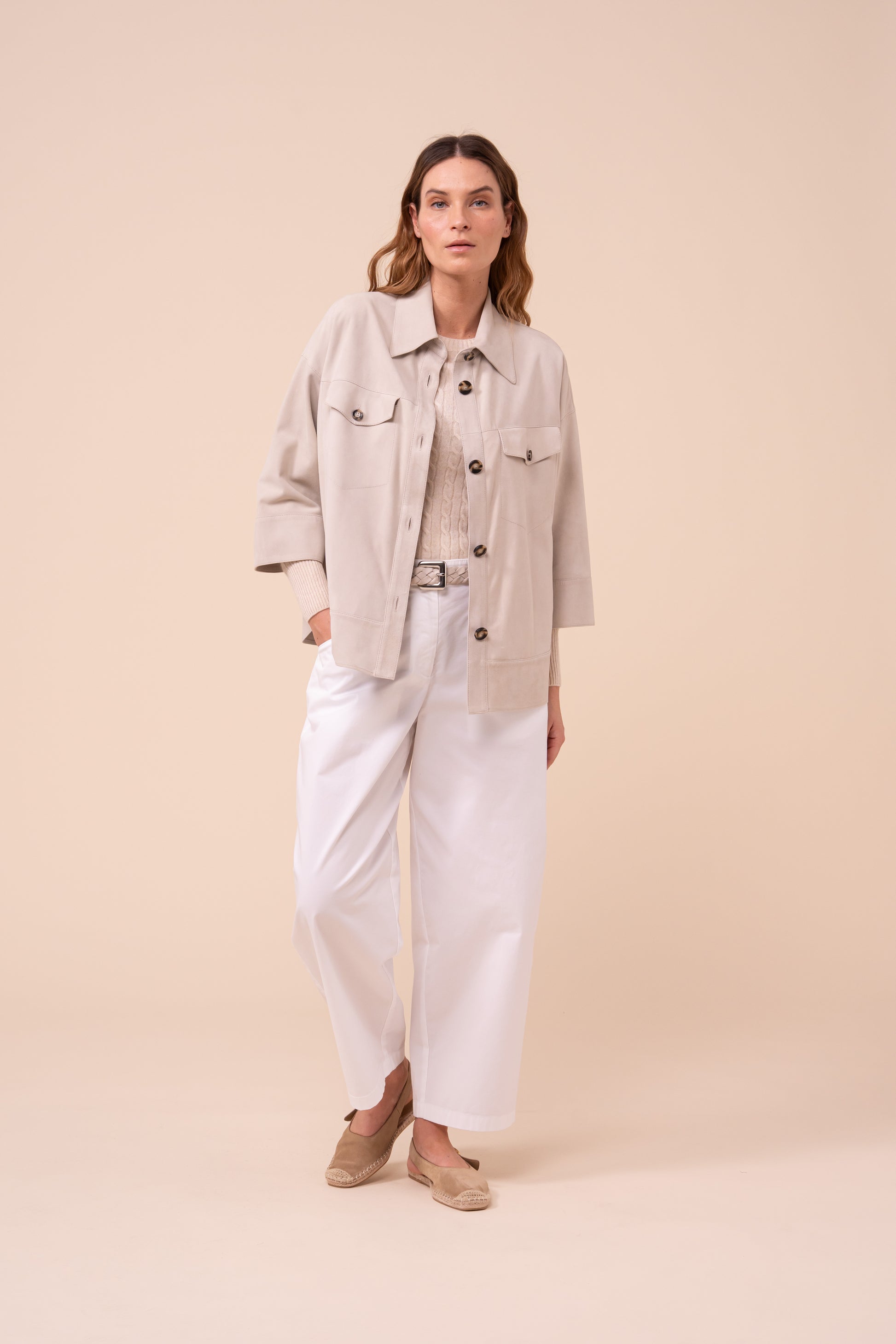 Alo Suede Shirt Jacket - CHALK