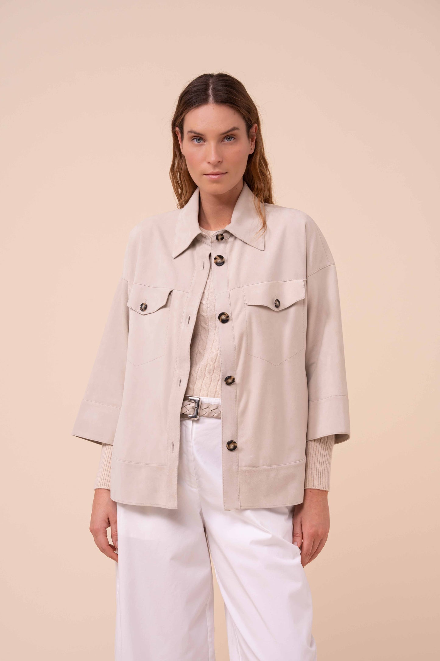 Alo Suede Shirt Jacket - CHALK