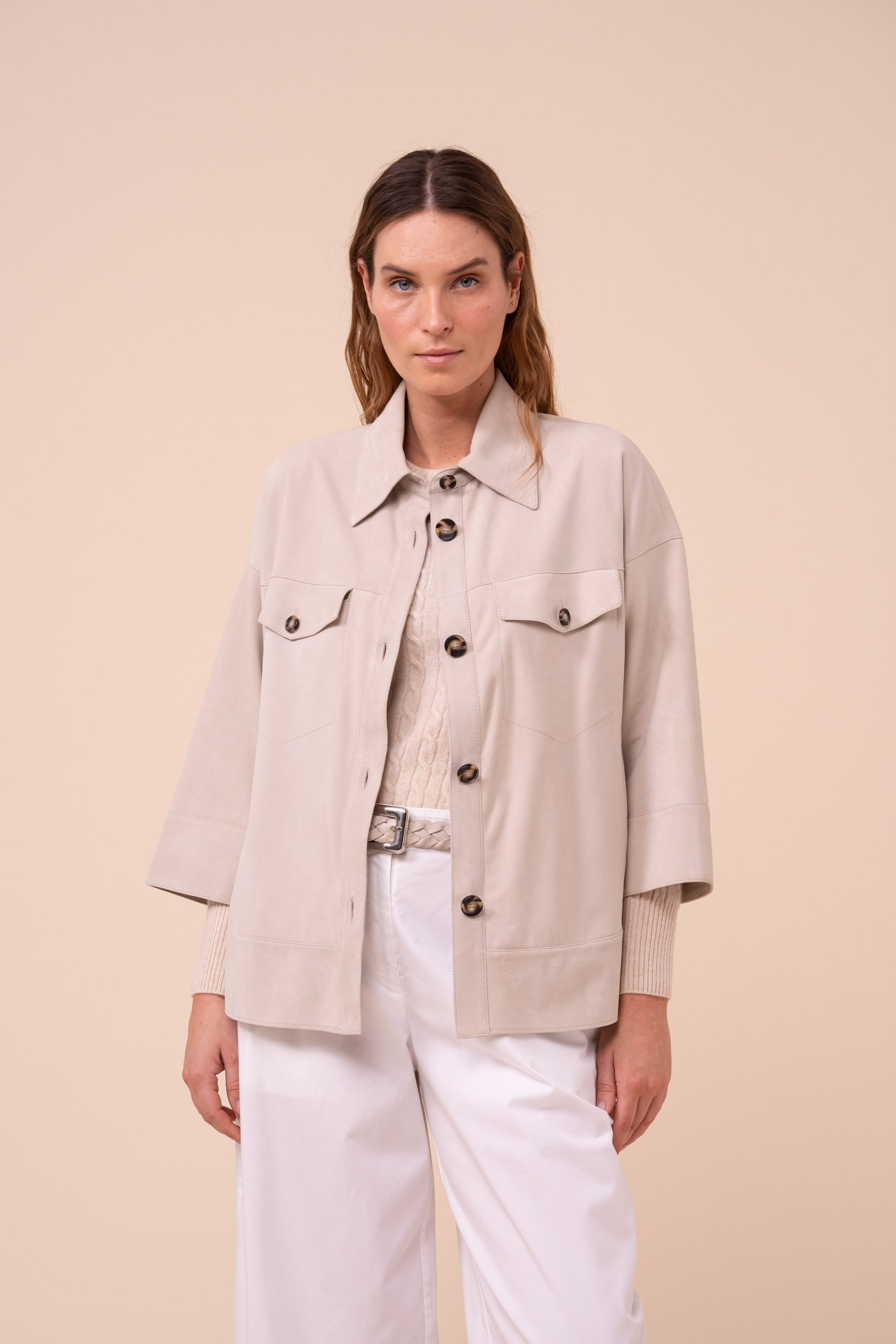 Alo Suede Shirt Jacket - CHALK