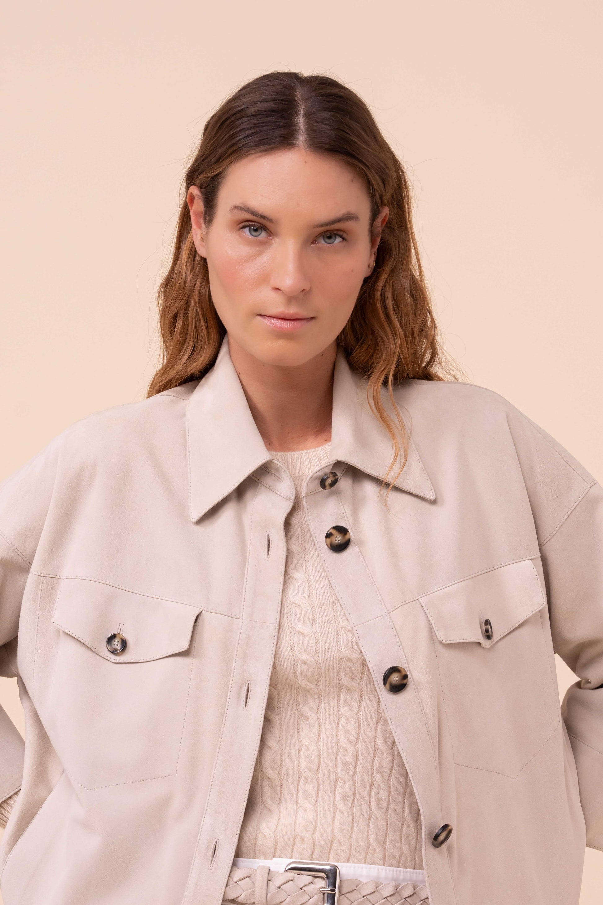 Alo Suede Shirt Jacket - CHALK