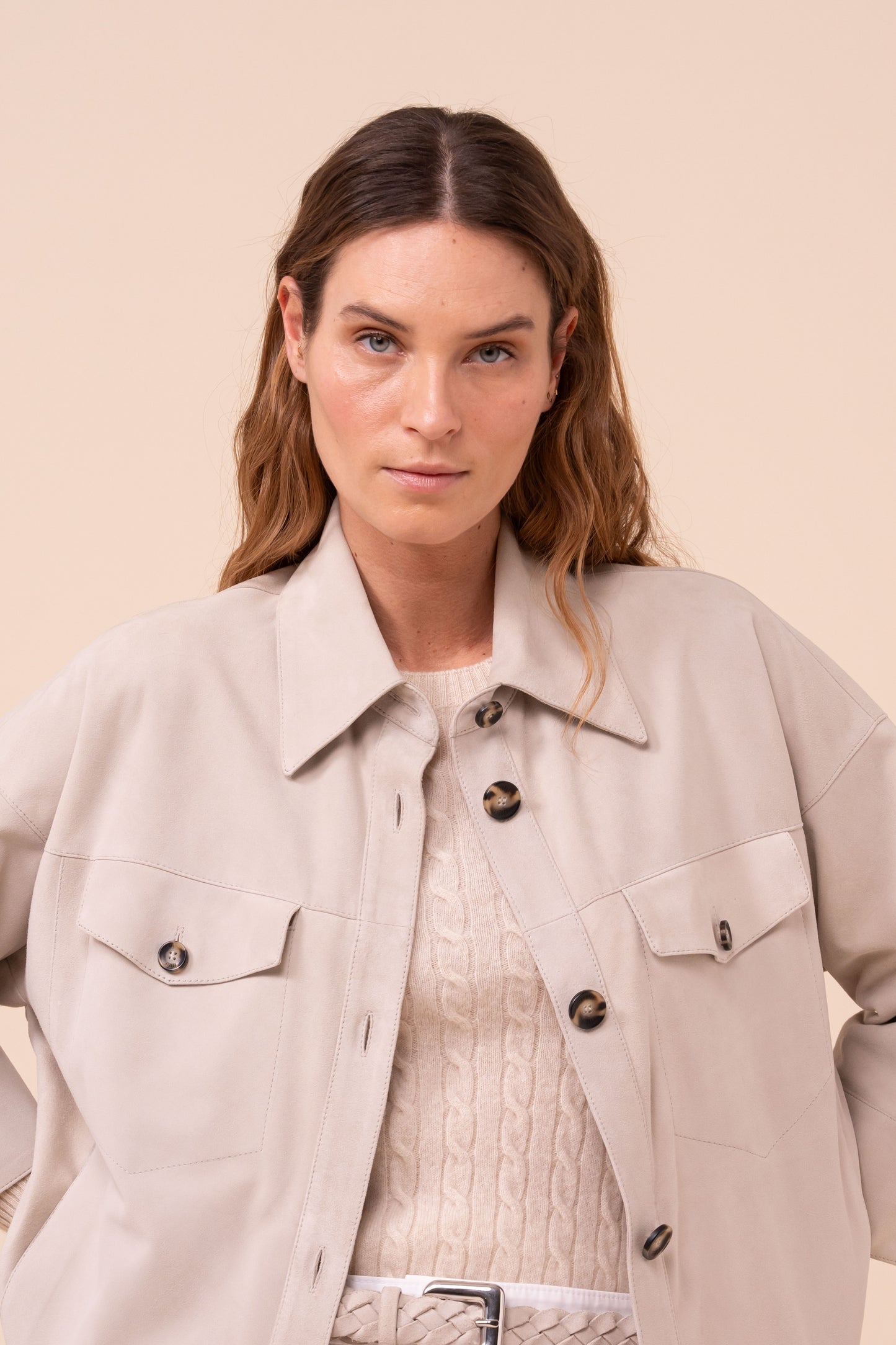 Alo Suede Shirt Jacket - CHALK
