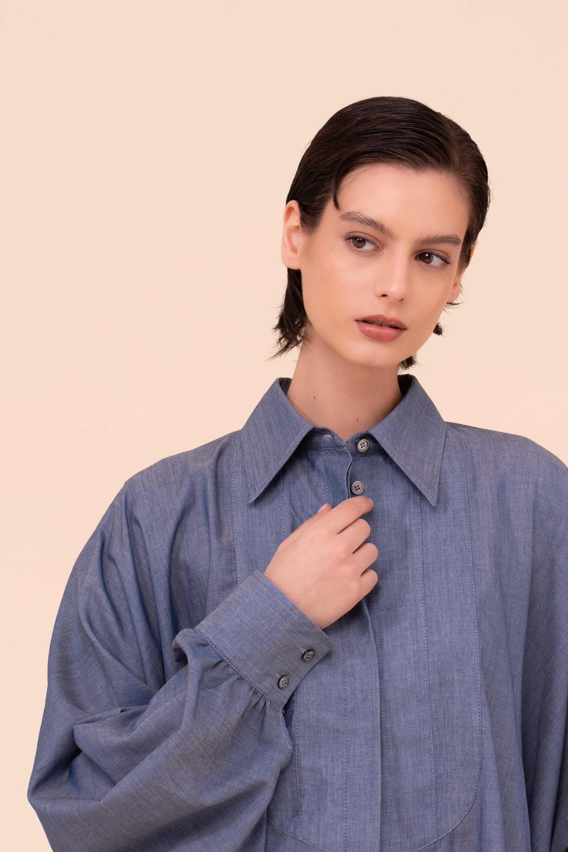 Serra camicia a mantella in denim leggero - DENIM