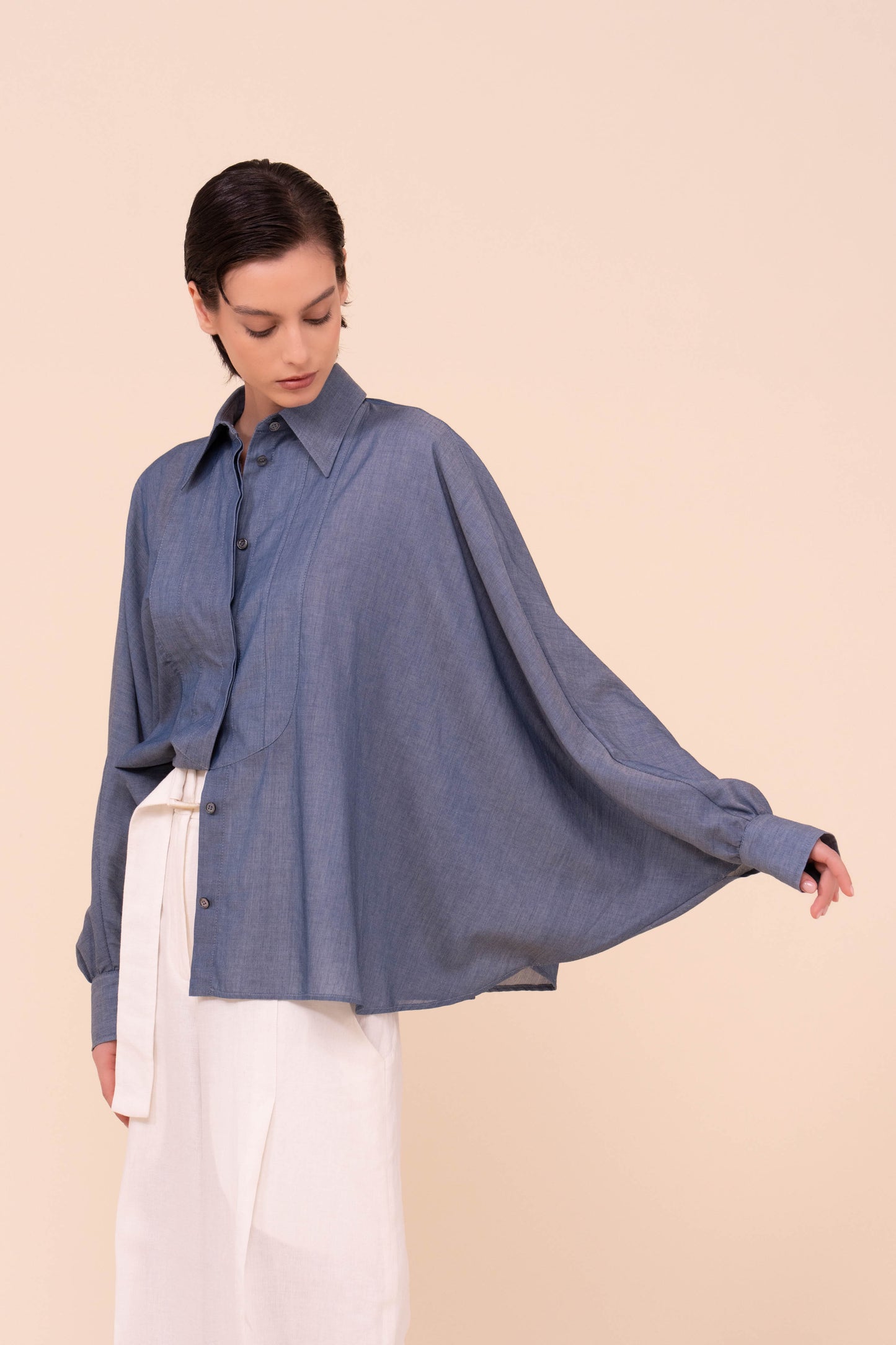 Serra camicia a mantella in denim leggero - DENIM