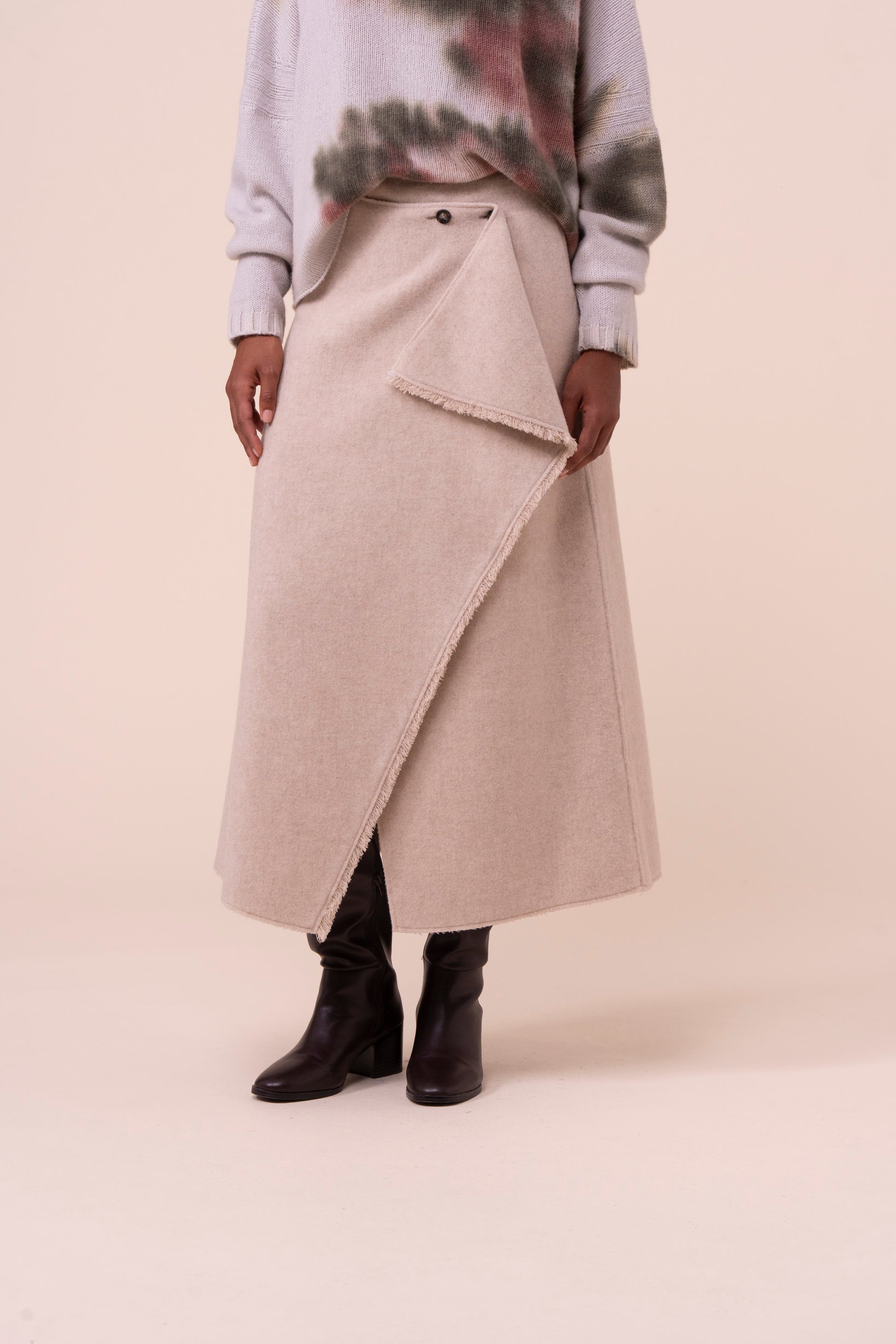 Cecilia gonna a portafoglio in lana e cashmere - LINENMELANGE
