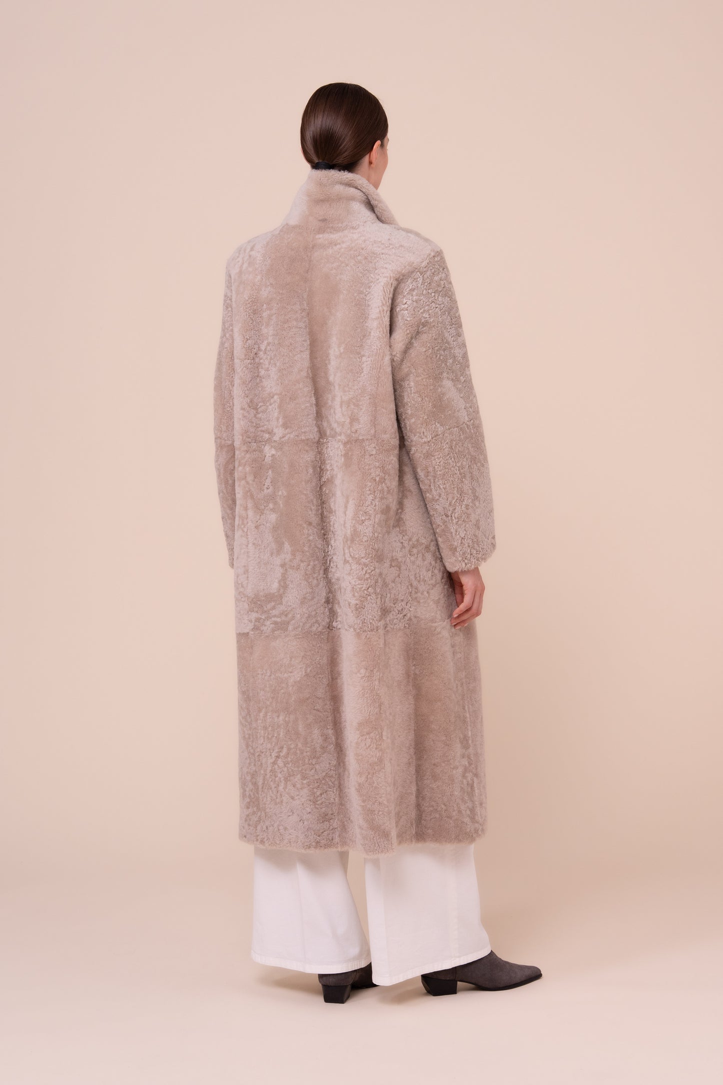 Petra Shearling Long Coat - Reversible - DESERT