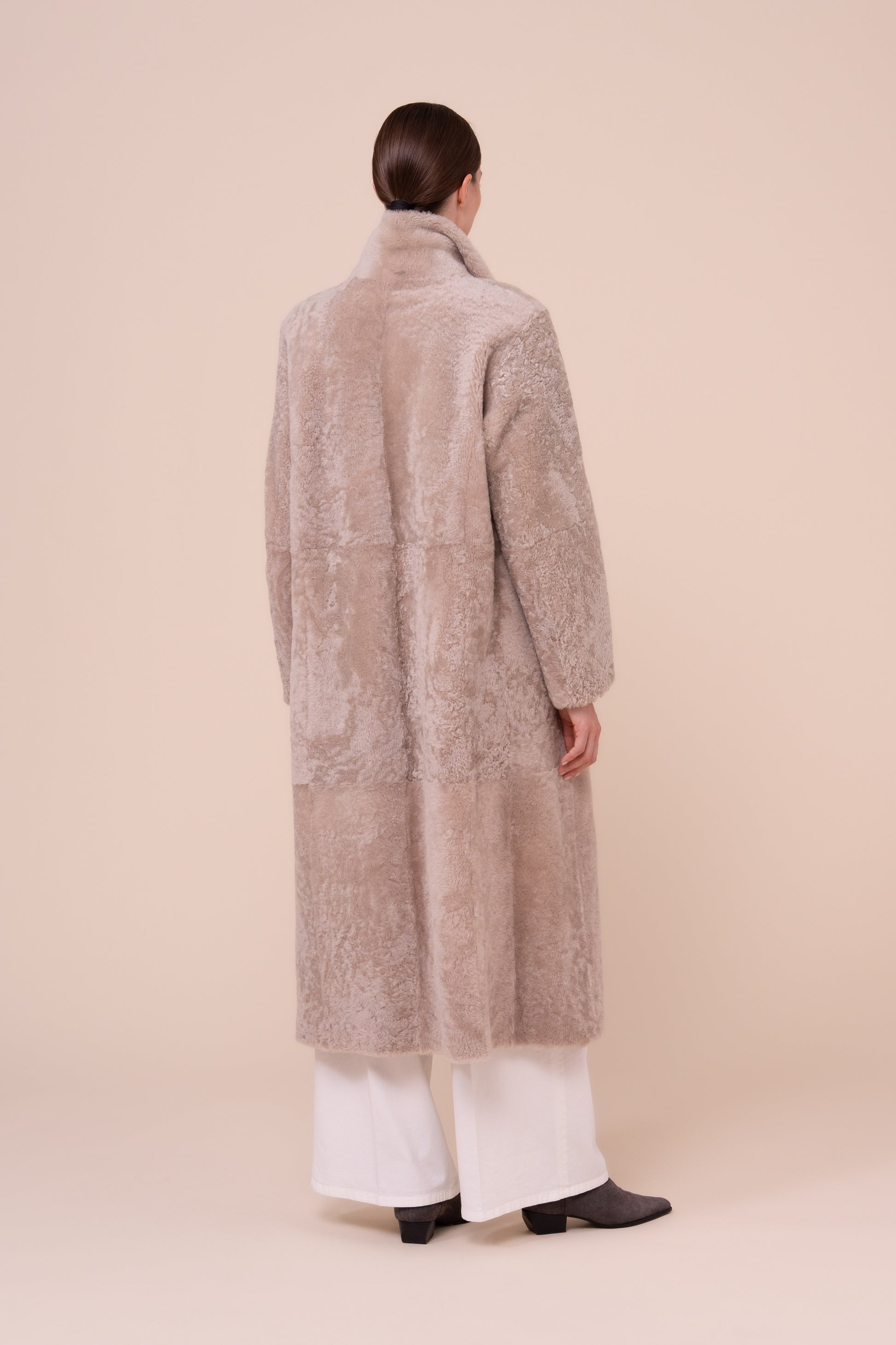 Petra Shearling Long Coat - Reversible - DESERT