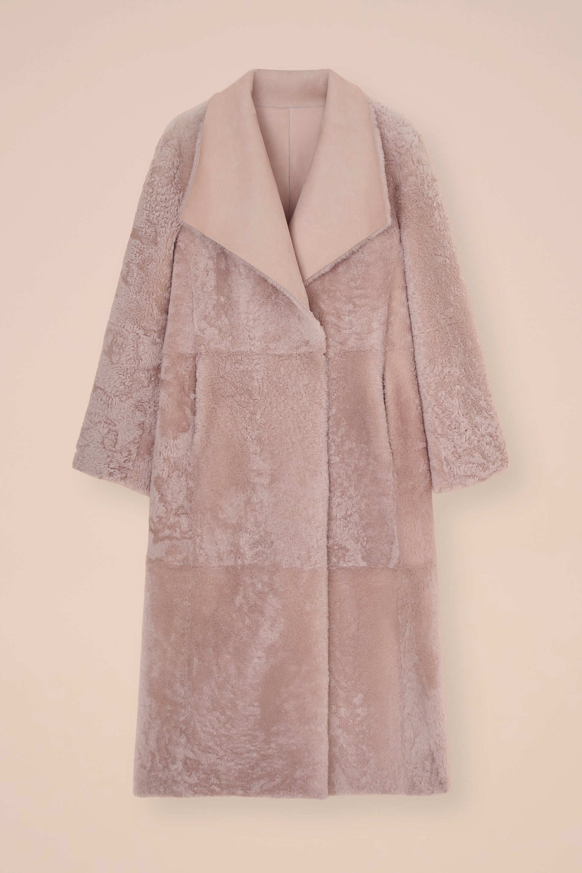 Petra Shearling Long Coat - Reversible - DESERT