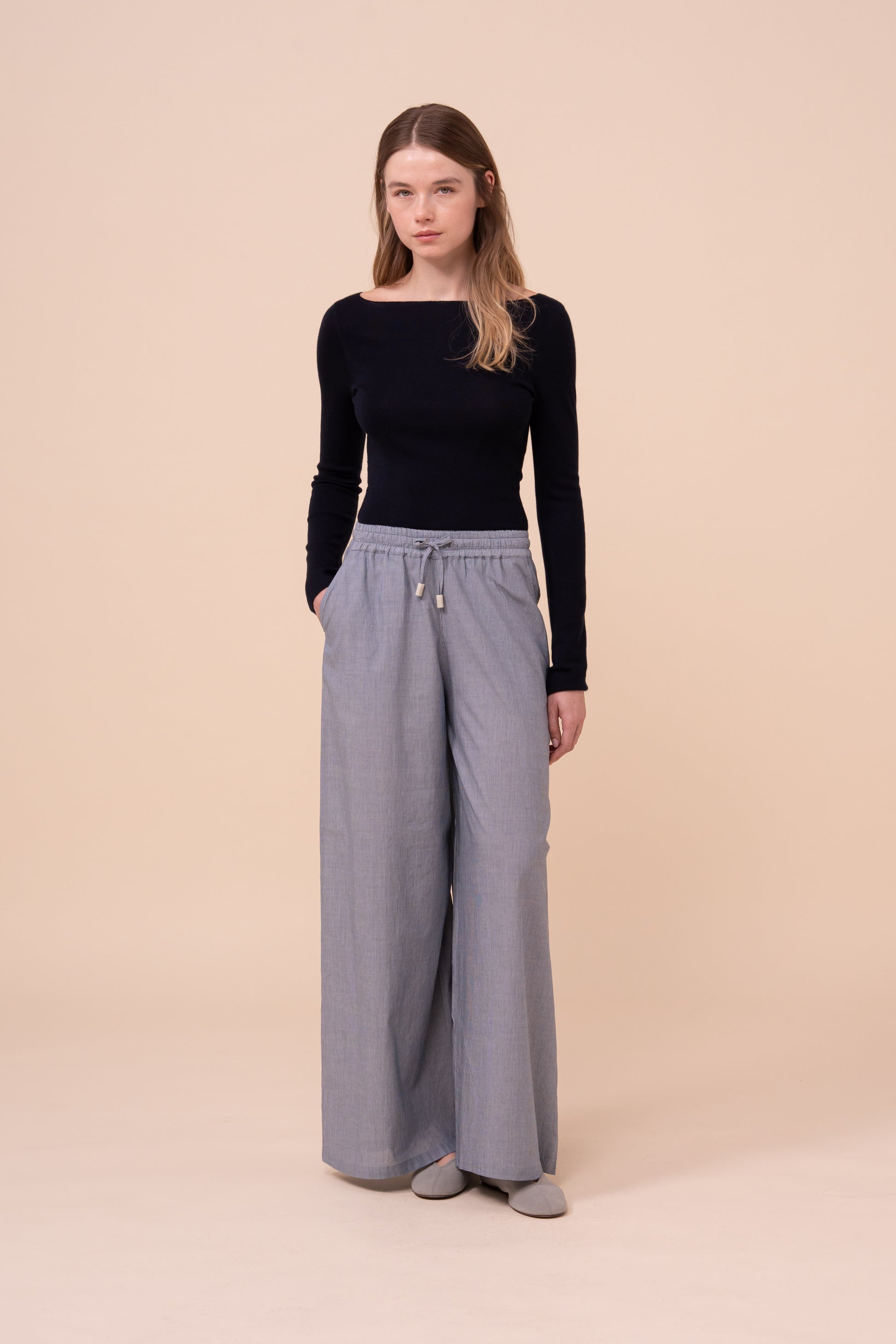 New Diana Striped Cotton Voile Pants - DENIM