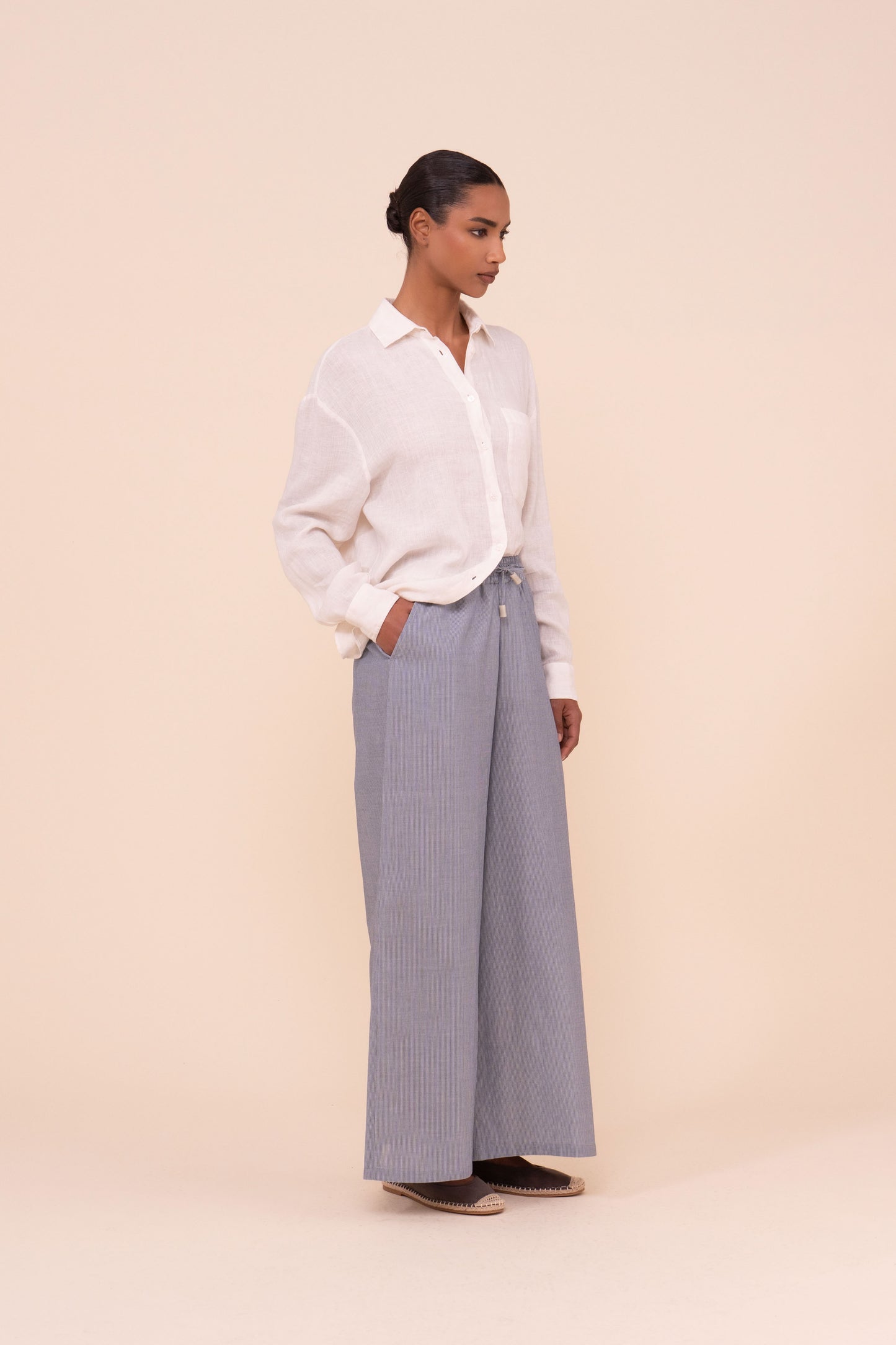 New Diana pantaloni in voile di cotone a righe  - DENIM