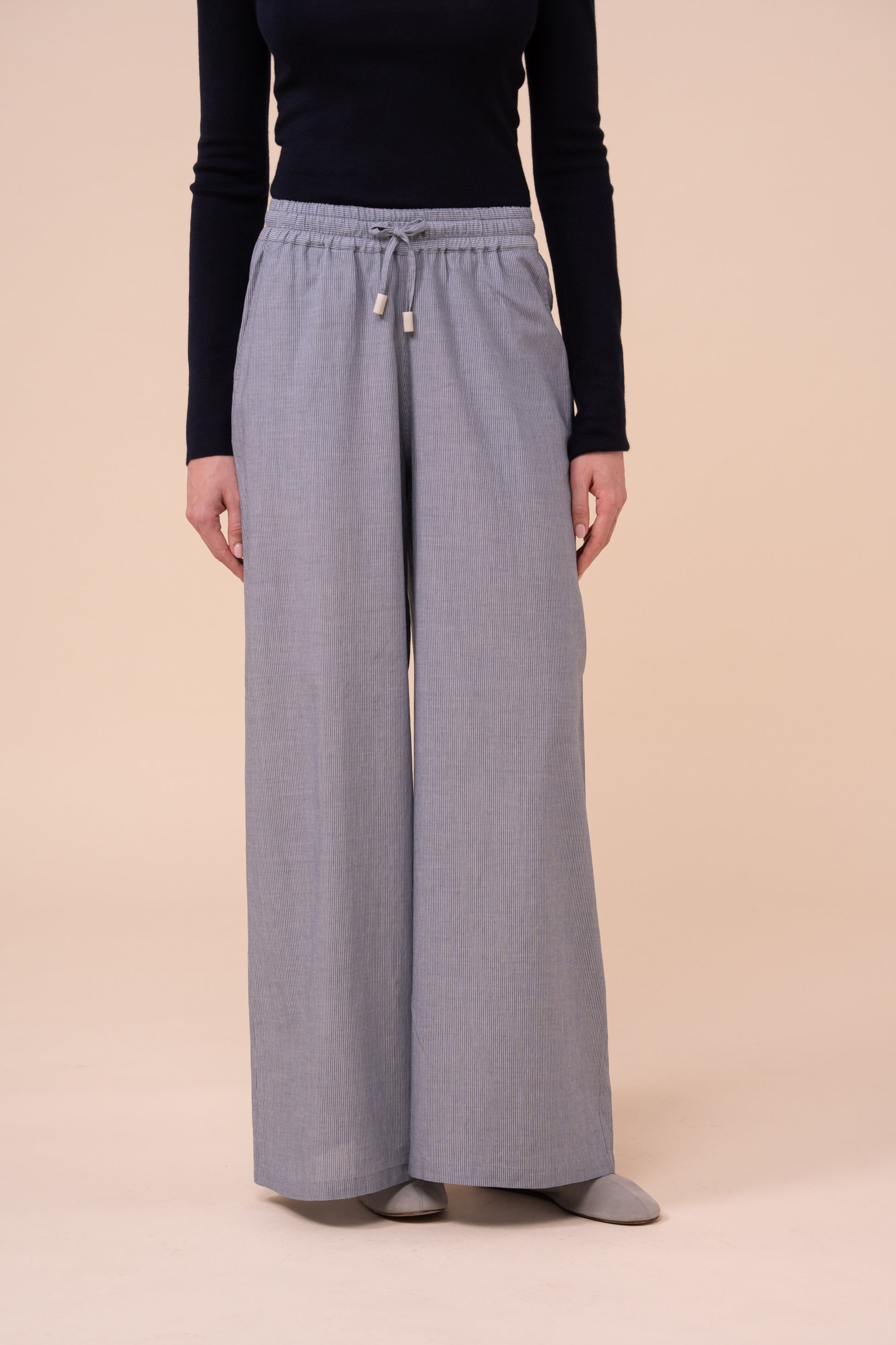 New Diana Striped Cotton Voile Pants - DENIM