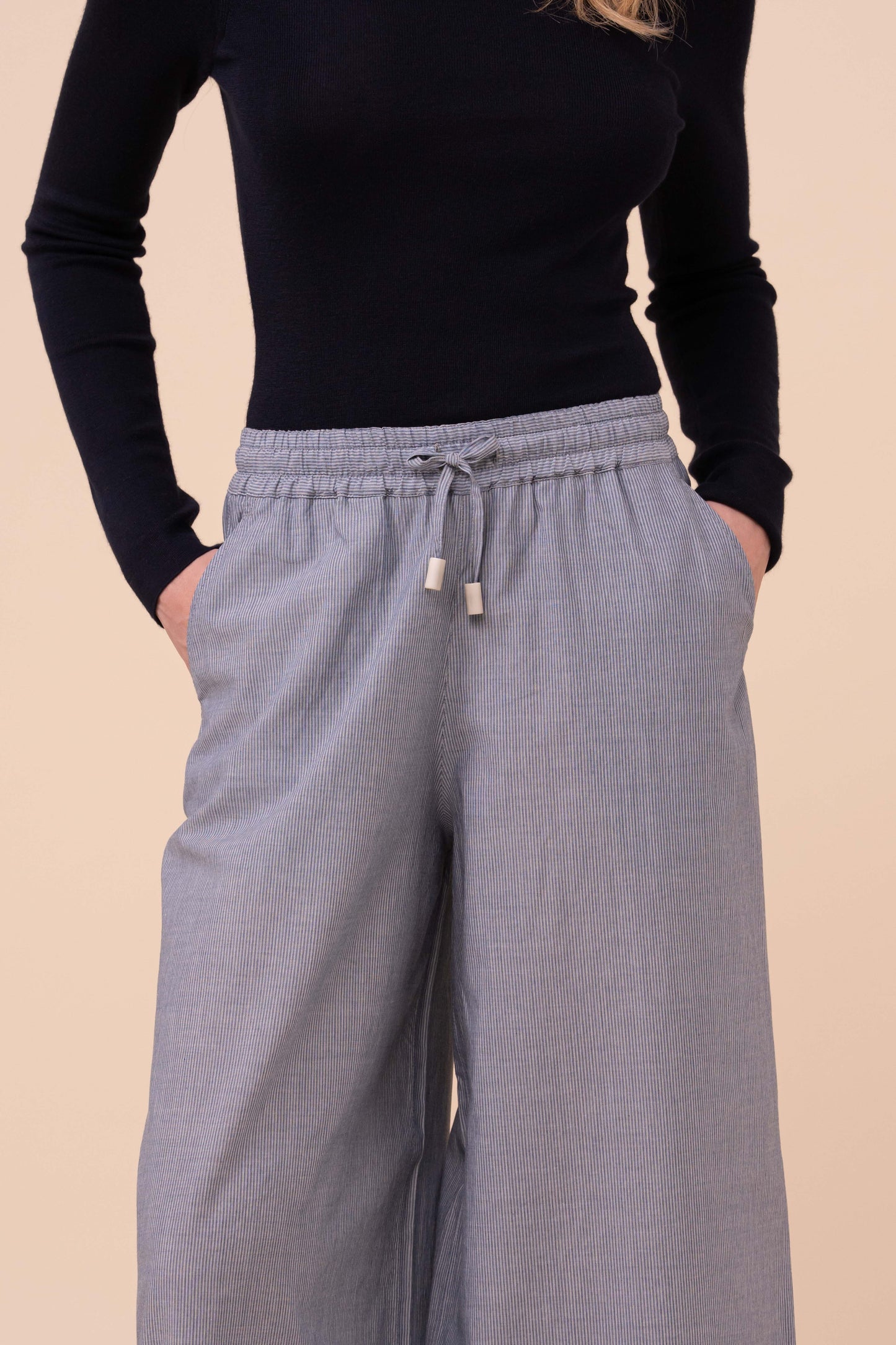 New Diana Striped Cotton Voile Pants - DENIM