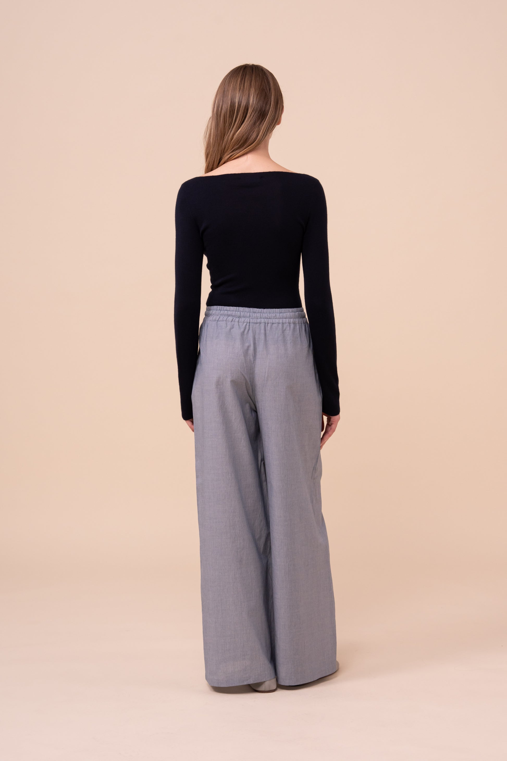 New Diana Striped Cotton Voile Pants - DENIM