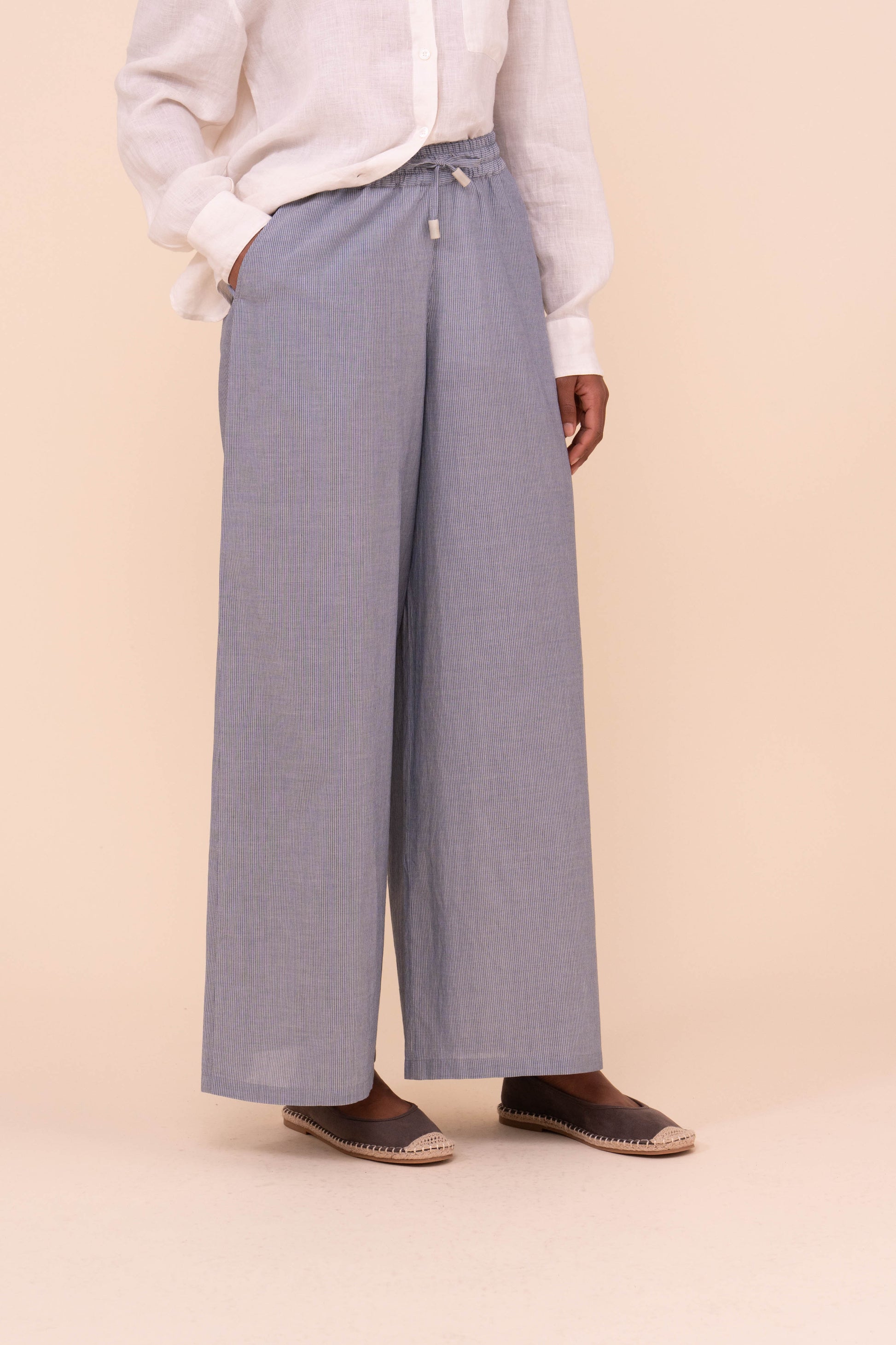 New Diana pantaloni in voile di cotone a righe  - DENIM