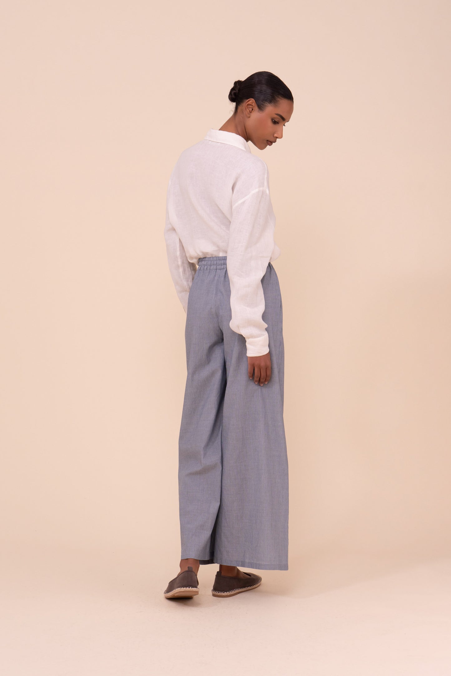 New Diana pantaloni in voile di cotone a righe  - DENIM
