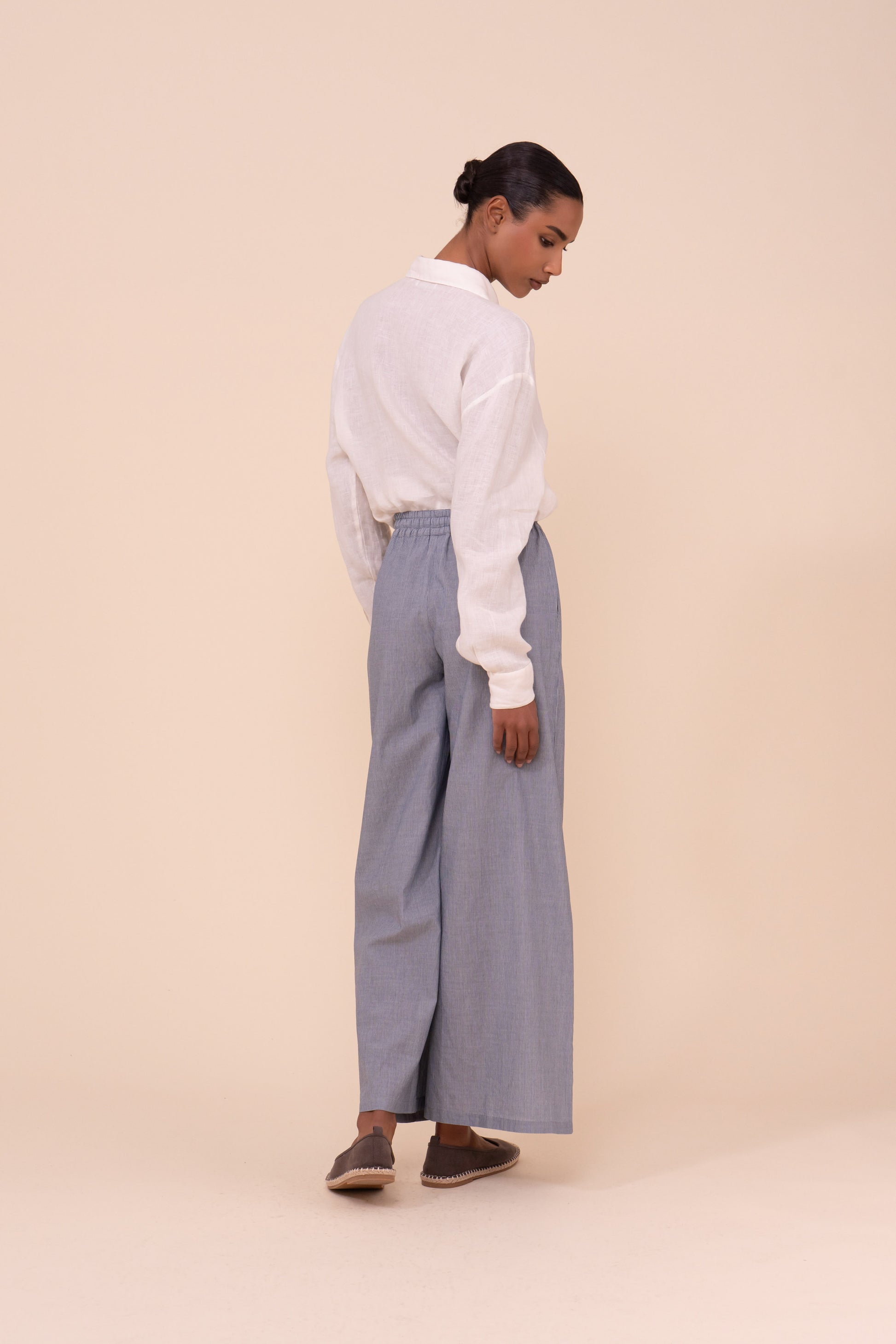 New Diana pantaloni in voile di cotone a righe  - DENIM