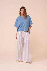 New Diana Miami Linen Striped Wide-Leg Trousers