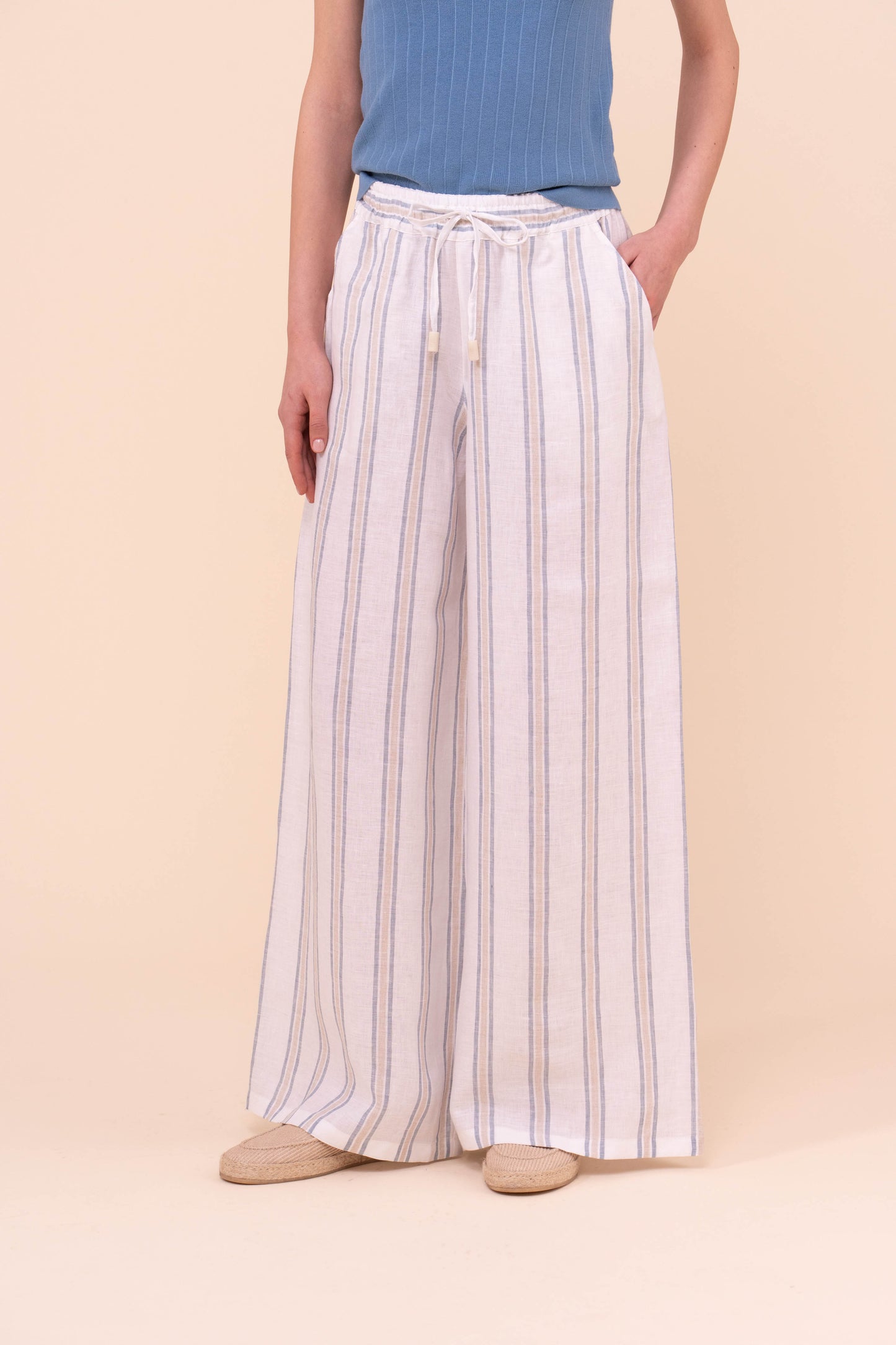New Diana pantaloni a gamba ampia in lino Miami - WHITE