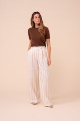 Carlo Cotton and Linen Striped Wide-Leg Pants