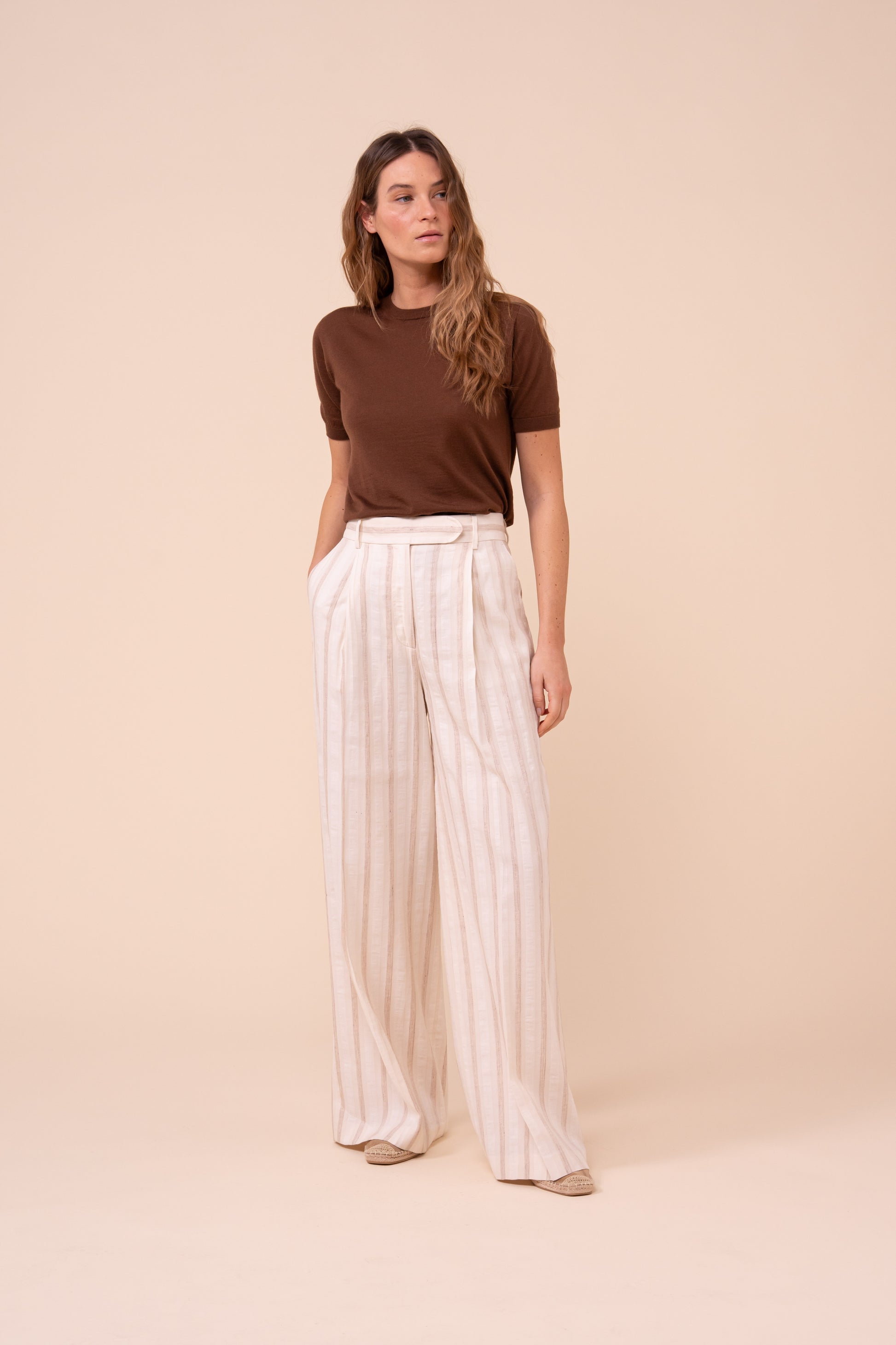 Carlo Cotton and Linen Striped Wide-Leg Pants - V.U.