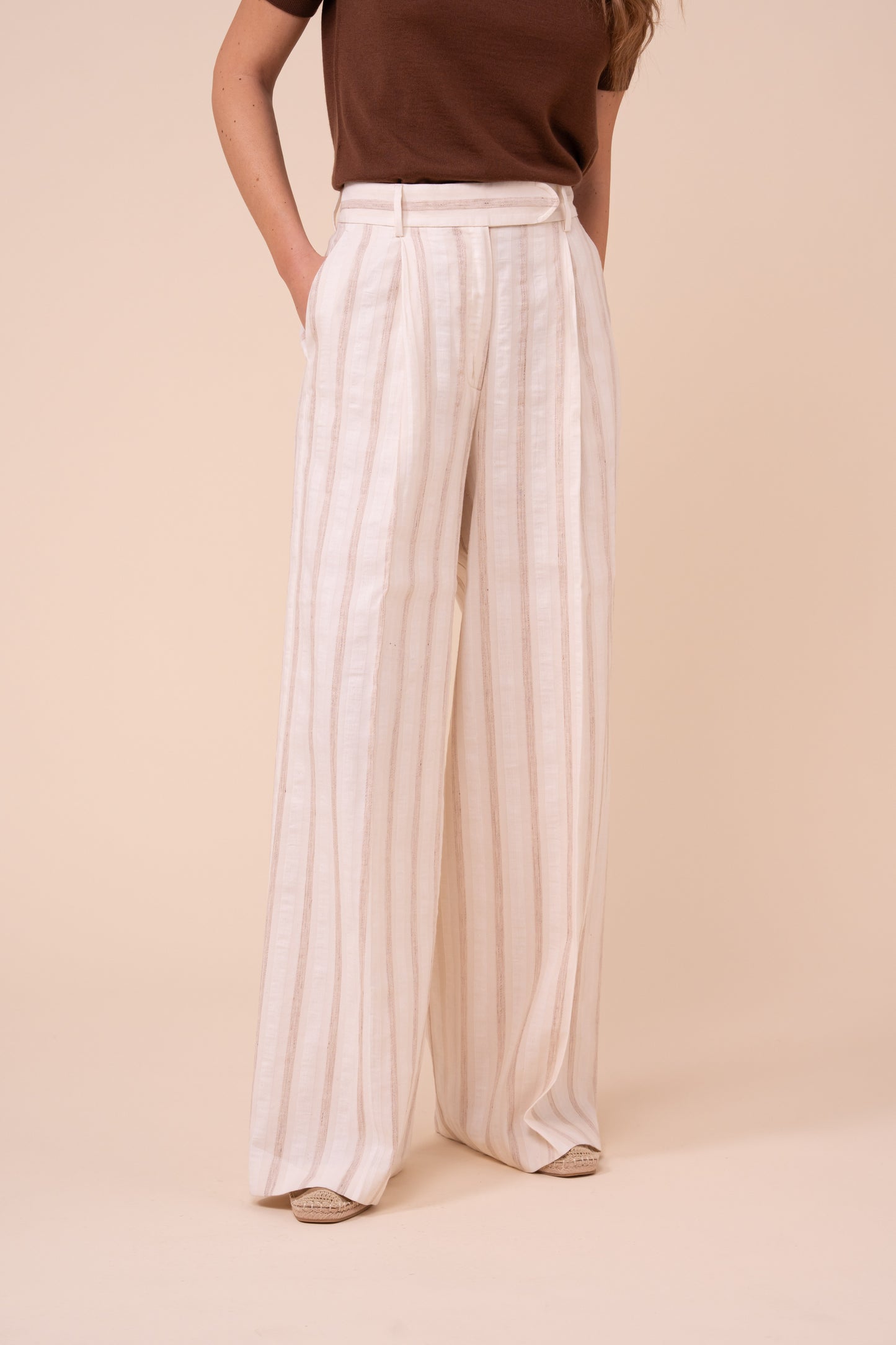 Carlo Cotton and Linen Striped Wide-Leg Pants - V.U.