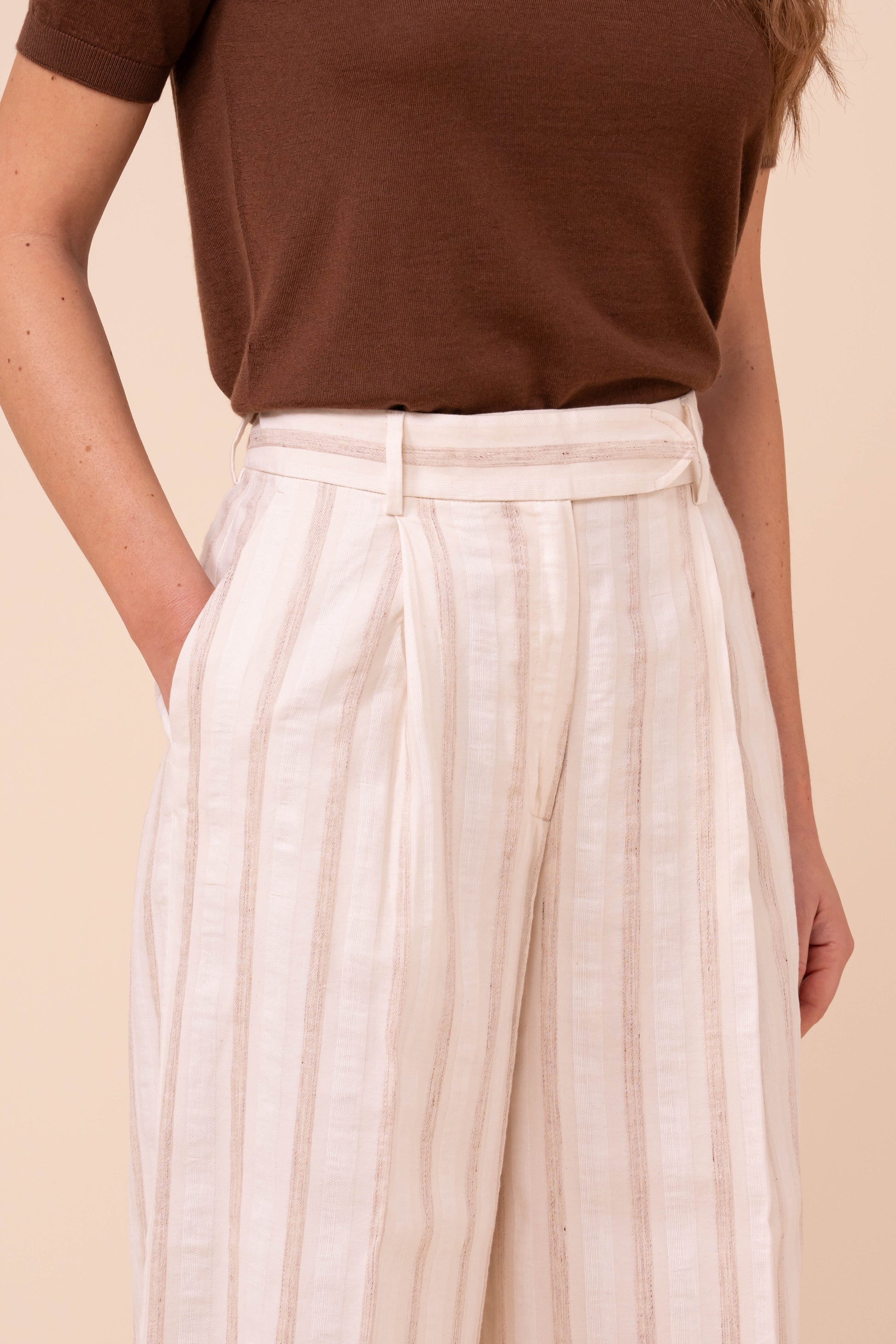 Carlo Cotton and Linen Striped Wide-Leg Pants - V.U.